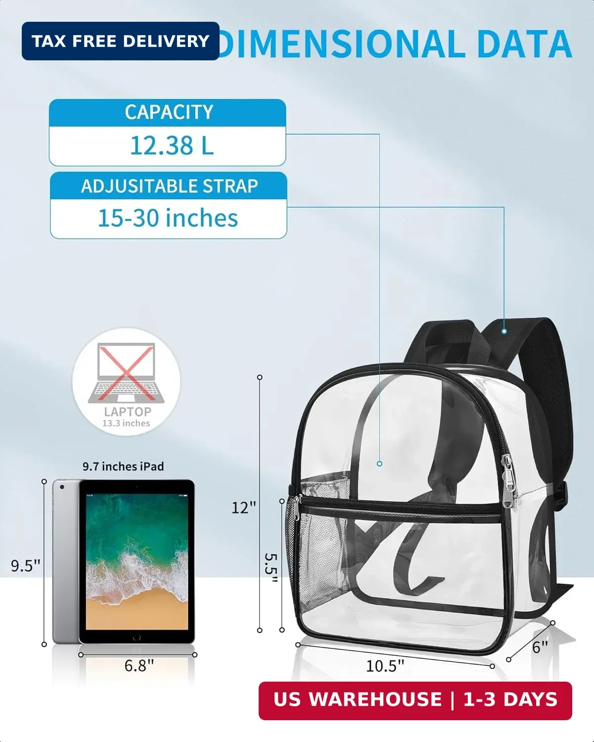 Paxiland Clear Backpack Stadium Approved 12×12×6 with Reinforced and Wider Shoul