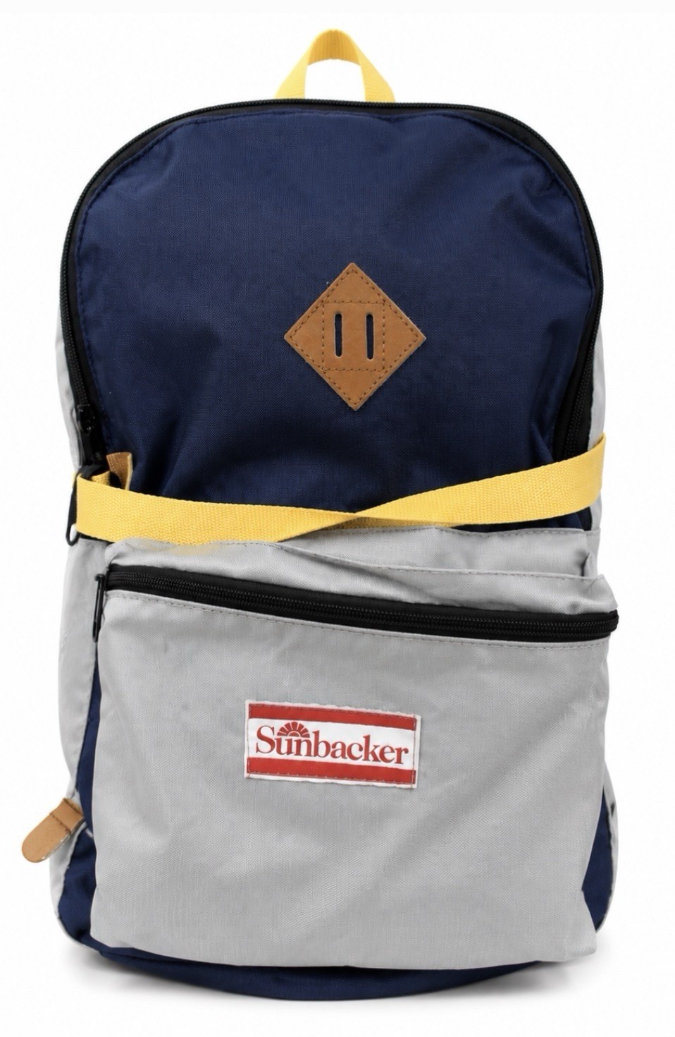 Vintage Sunbacker Backpack Navy Gray Yellow 100% Nylon Made Taiwan Retro Bag