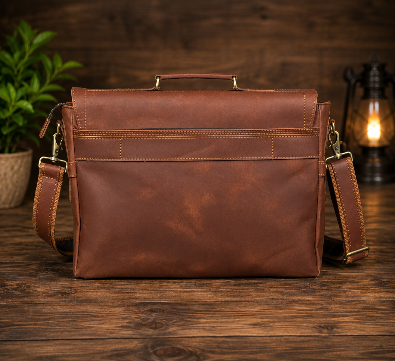 Vintage Handmade Leather Bag for Laptop two colour contrast