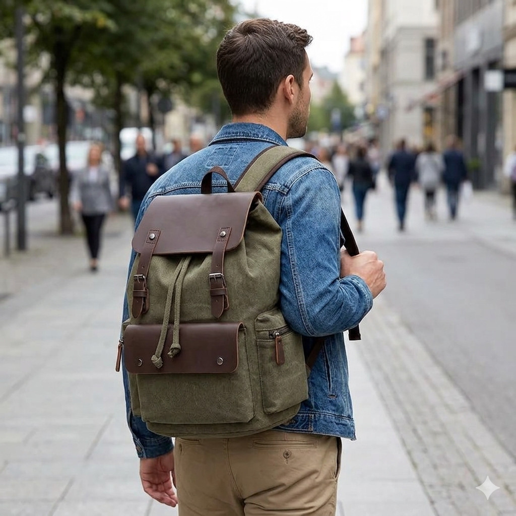 Vintage Canvas Backpack Rucksack Men Women Travel Laptop School Hiking Bag Large