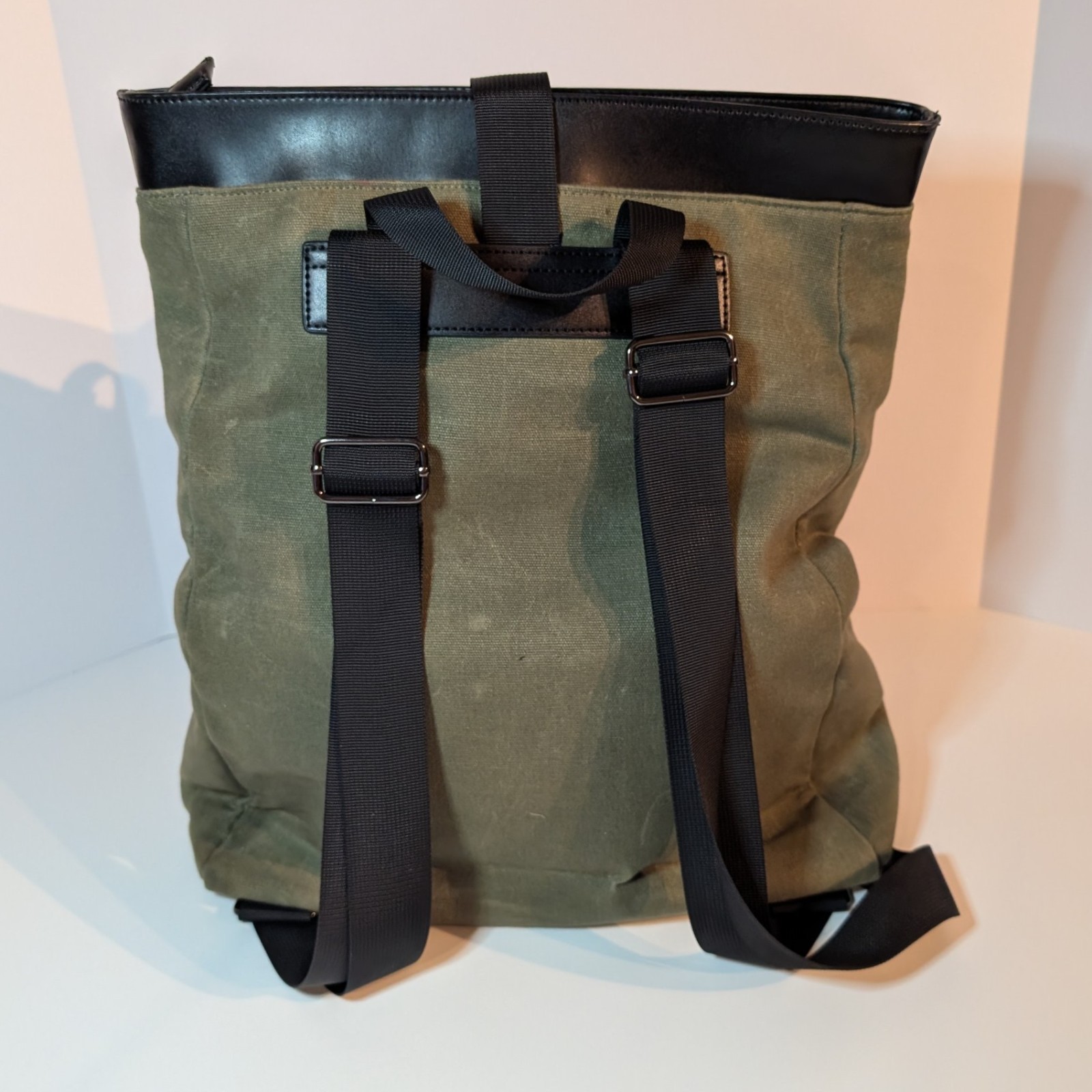 Express Rolltop Backpack Canvas Motorcycle Bicycle Messenger Bag, Green & Black