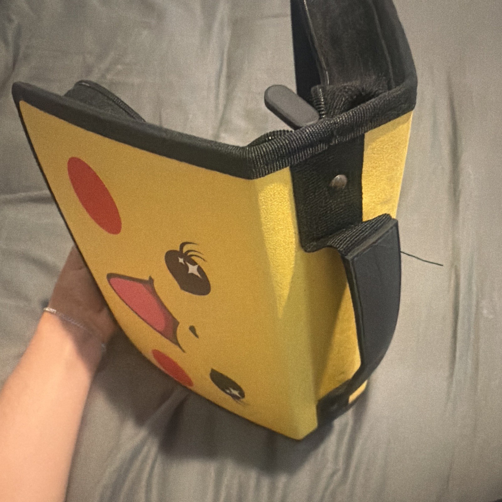 Pikachu Yellow Graphic Print Small Crossbody Bag, Zip Closure, Adjustable Strap