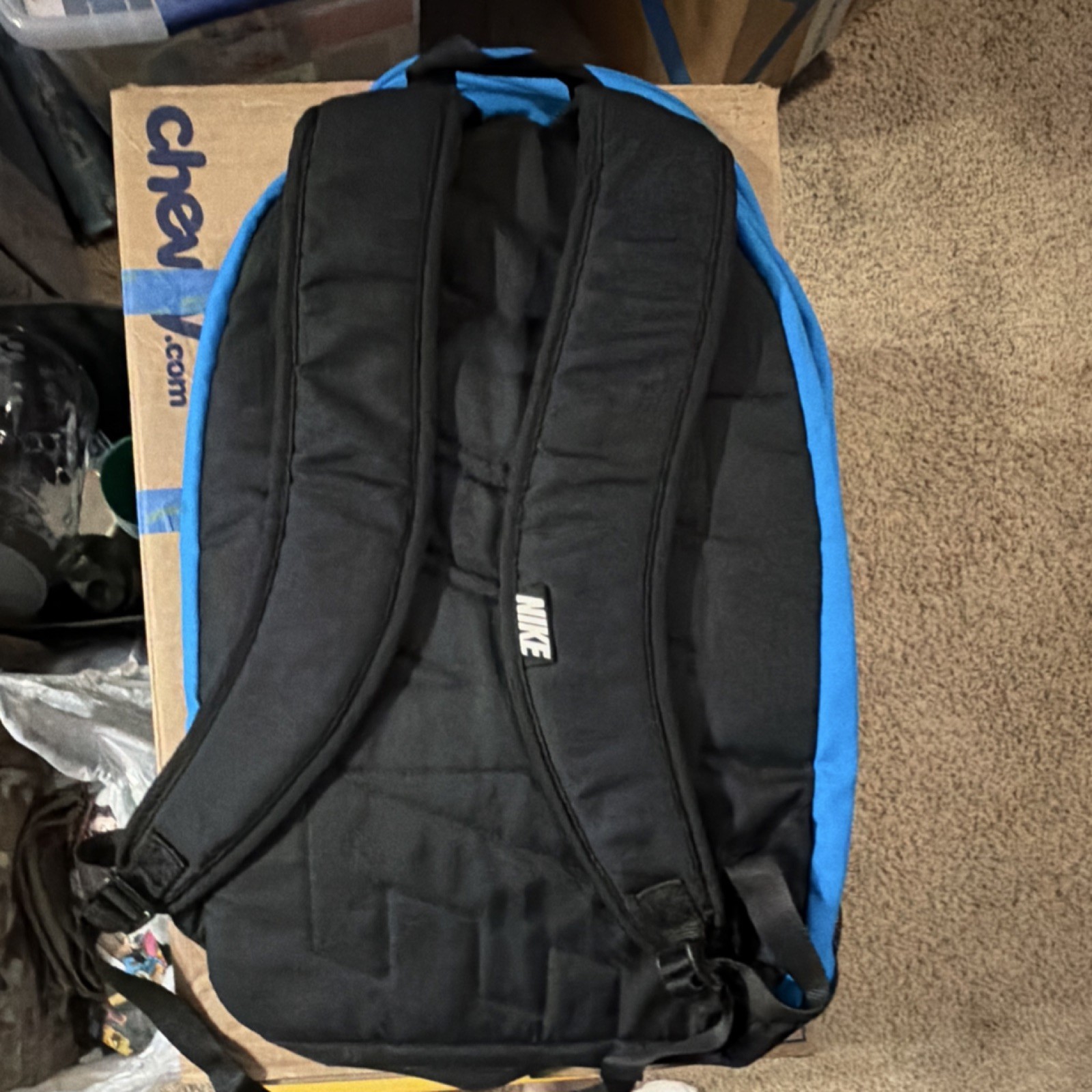 Nike Blue/Black Backpack Zip Closure Padded Adjustable Straps White Swoosh