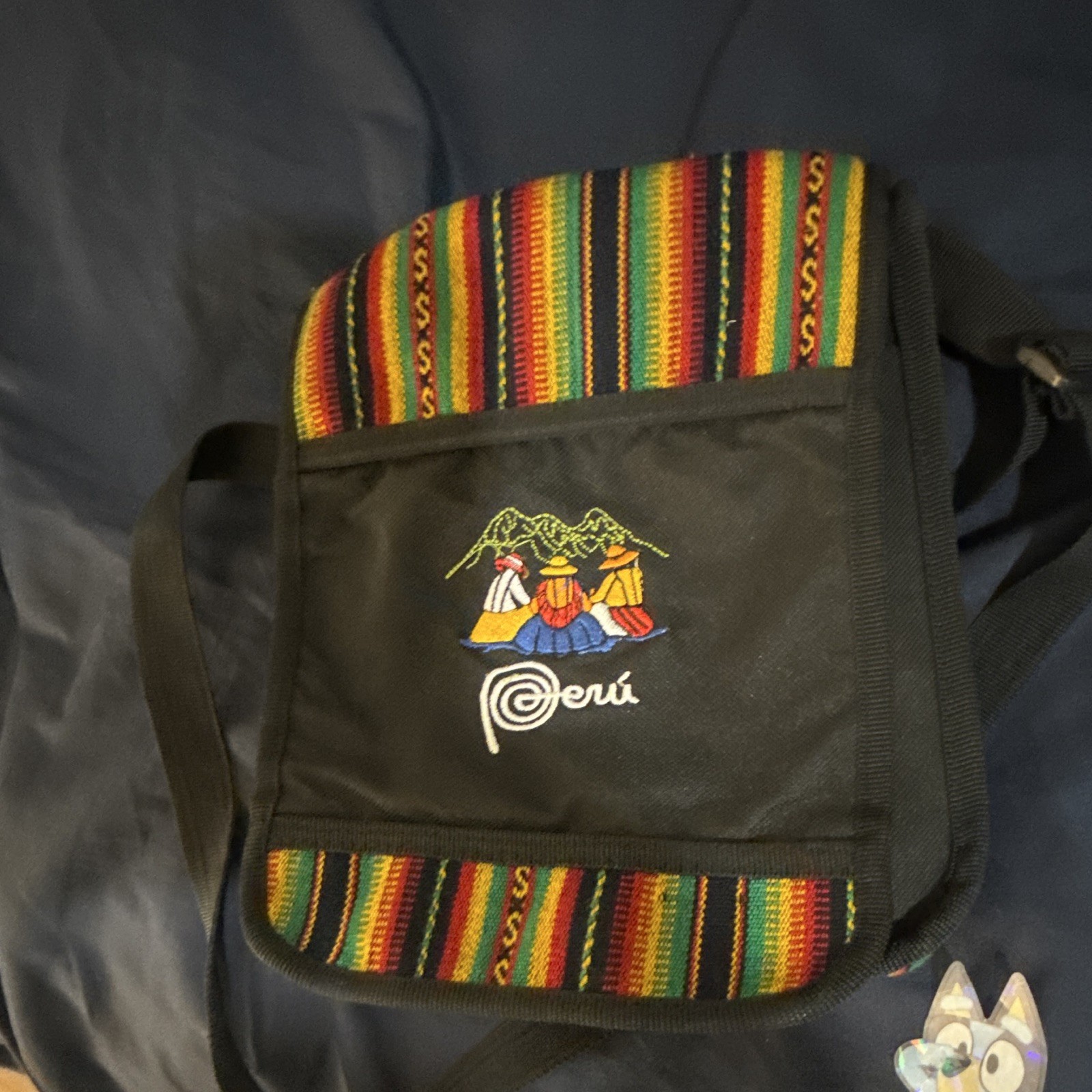 Peru Striped Small Crossbody Bag Black/Multicolor Zip Adjustable Strap