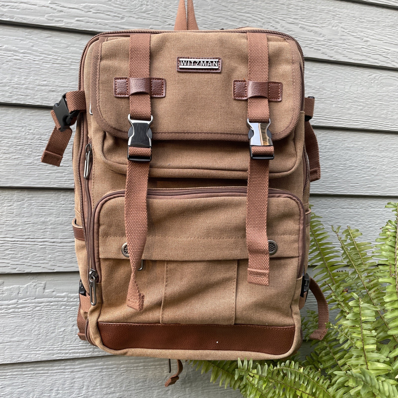 Witzman Recreation Bag Travel Backpack Canvas Rucksack Convertible Brown