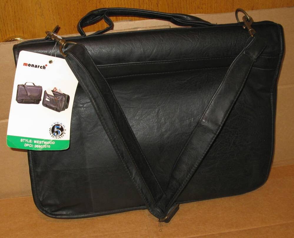 Monarch Expandable Flapover Portfolio Business Briefcase/Laptop Bag, Black New