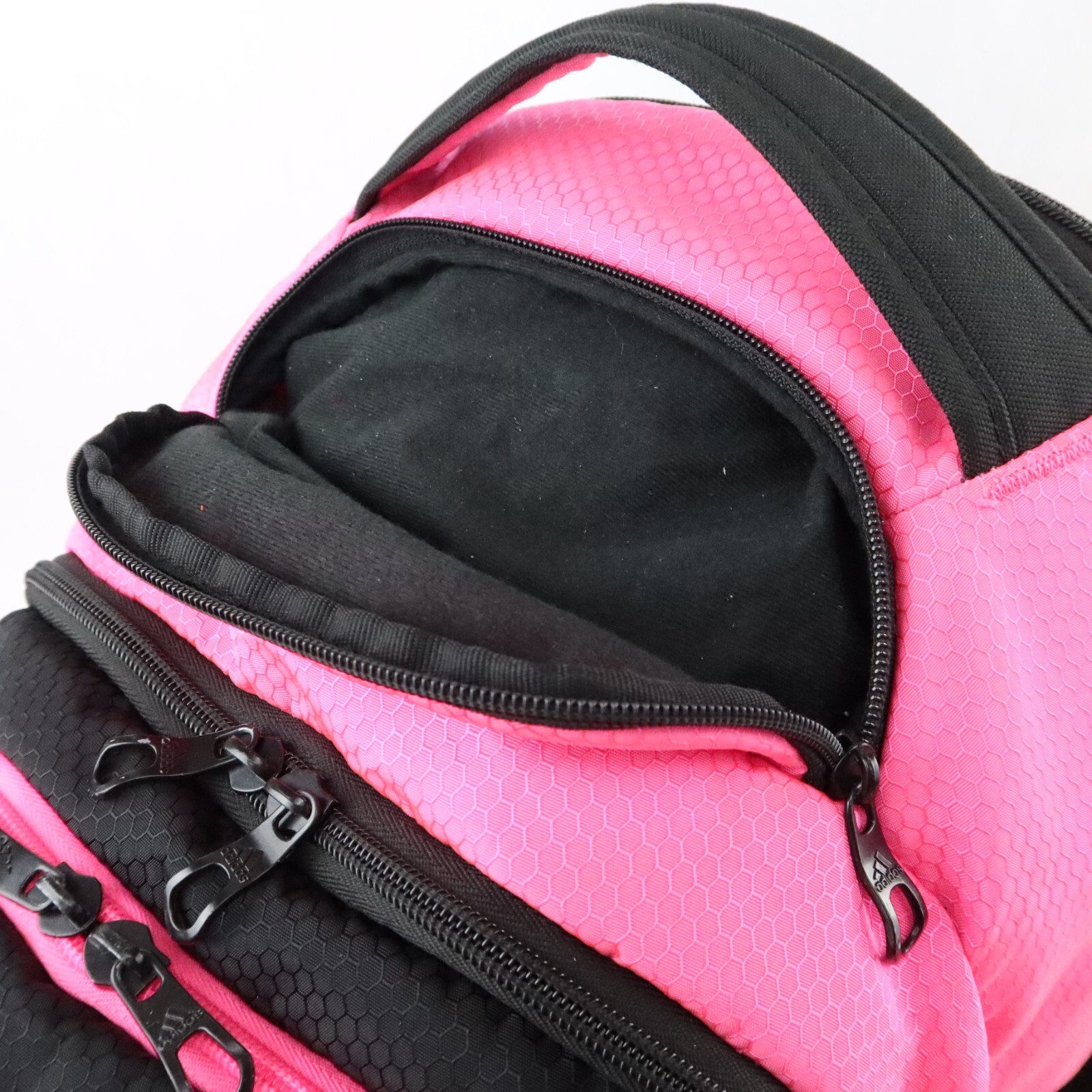 Adidas Load Spring Backpack Black Pink Laptop Tablet Sleeve Pockets Side Pockets