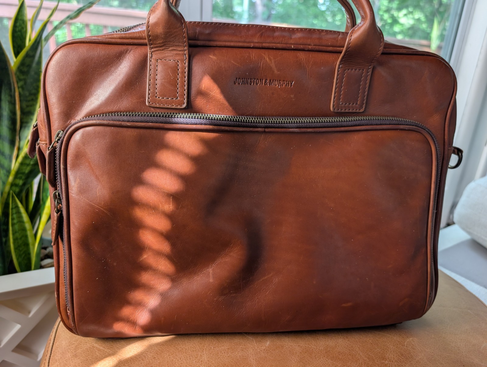 Johnston & Murphy Rhodes Leather Briefcase Laptop Bag – Chestnut Brown