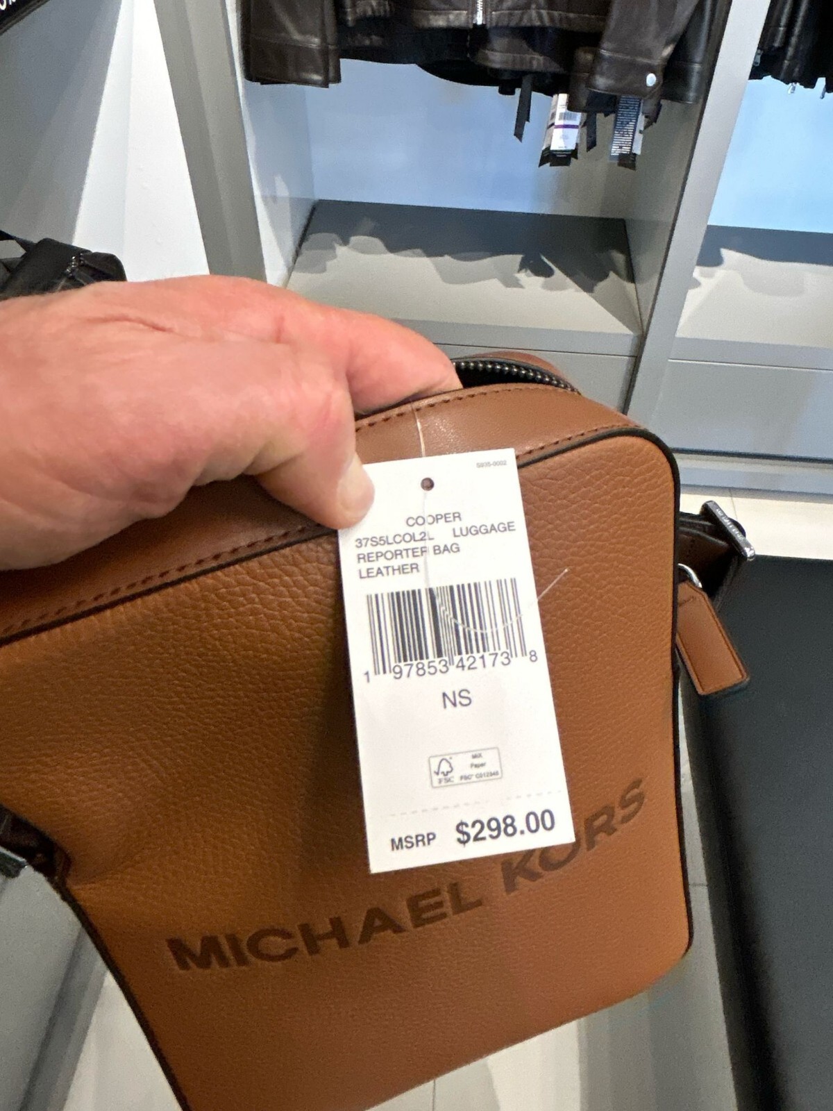 Michael Kors Cooper Men Logo Embossed Leather Crossbody Messenger Bag Luggage