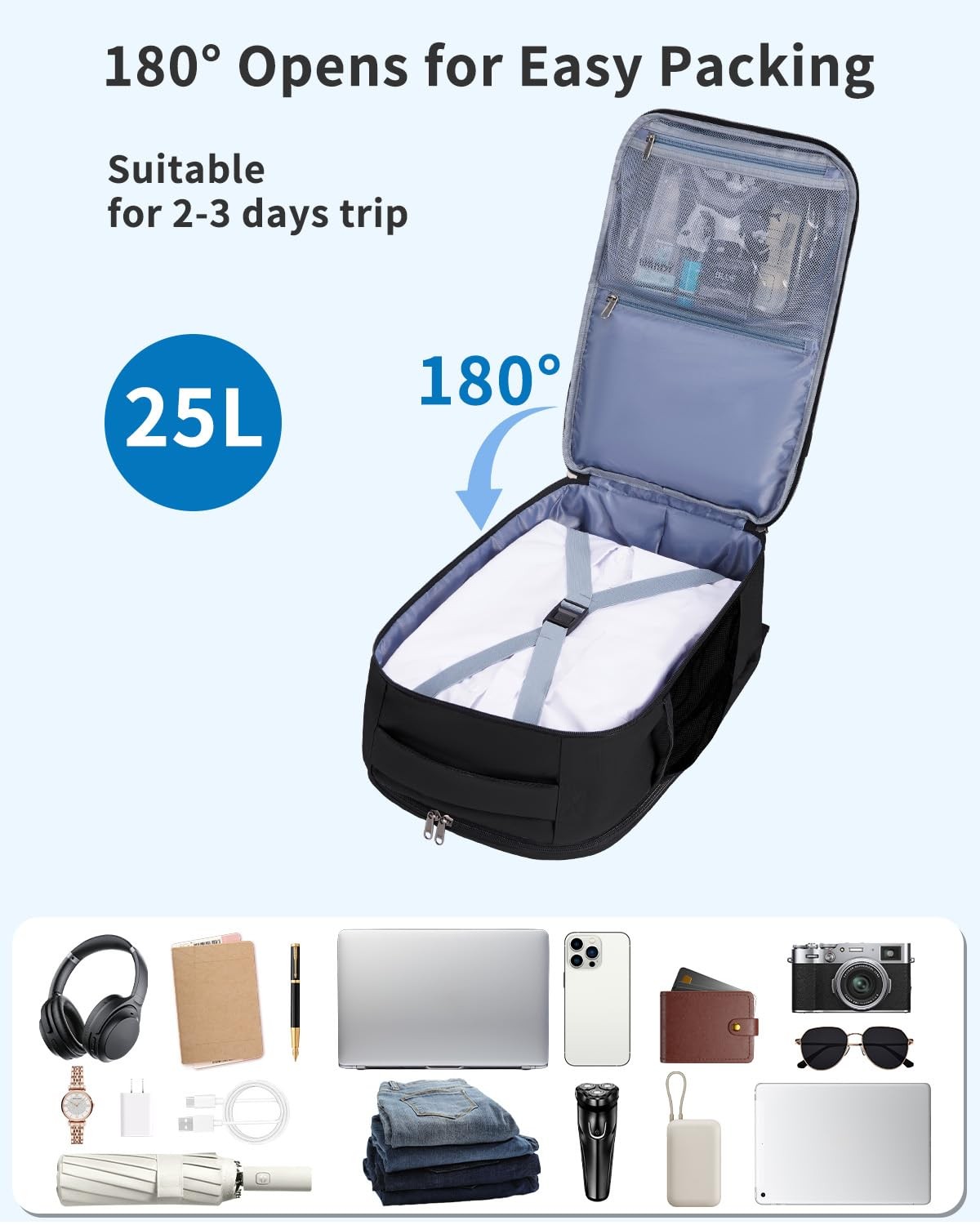 Personal Item Small Travel Bag Backpack 17x10x9 Inch 15.6 Laptop Men Black