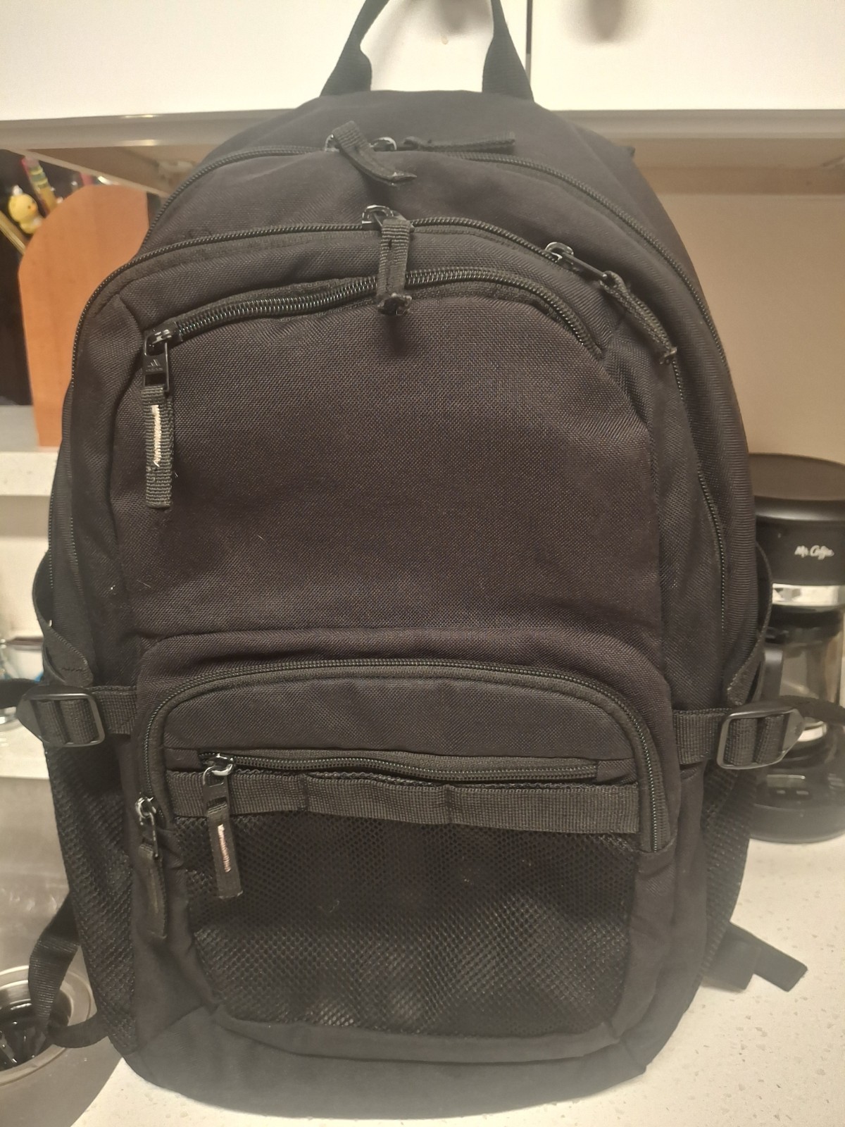 Adidas Backpack Black/White 3 Stripe Webbing Adjustable, Laptop, Straps Unisex
