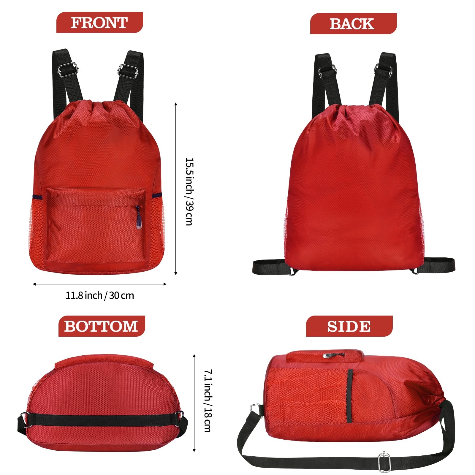 Waterproof Drawstring Bag, Lightweight String Backpack with Water Bottle Hold…