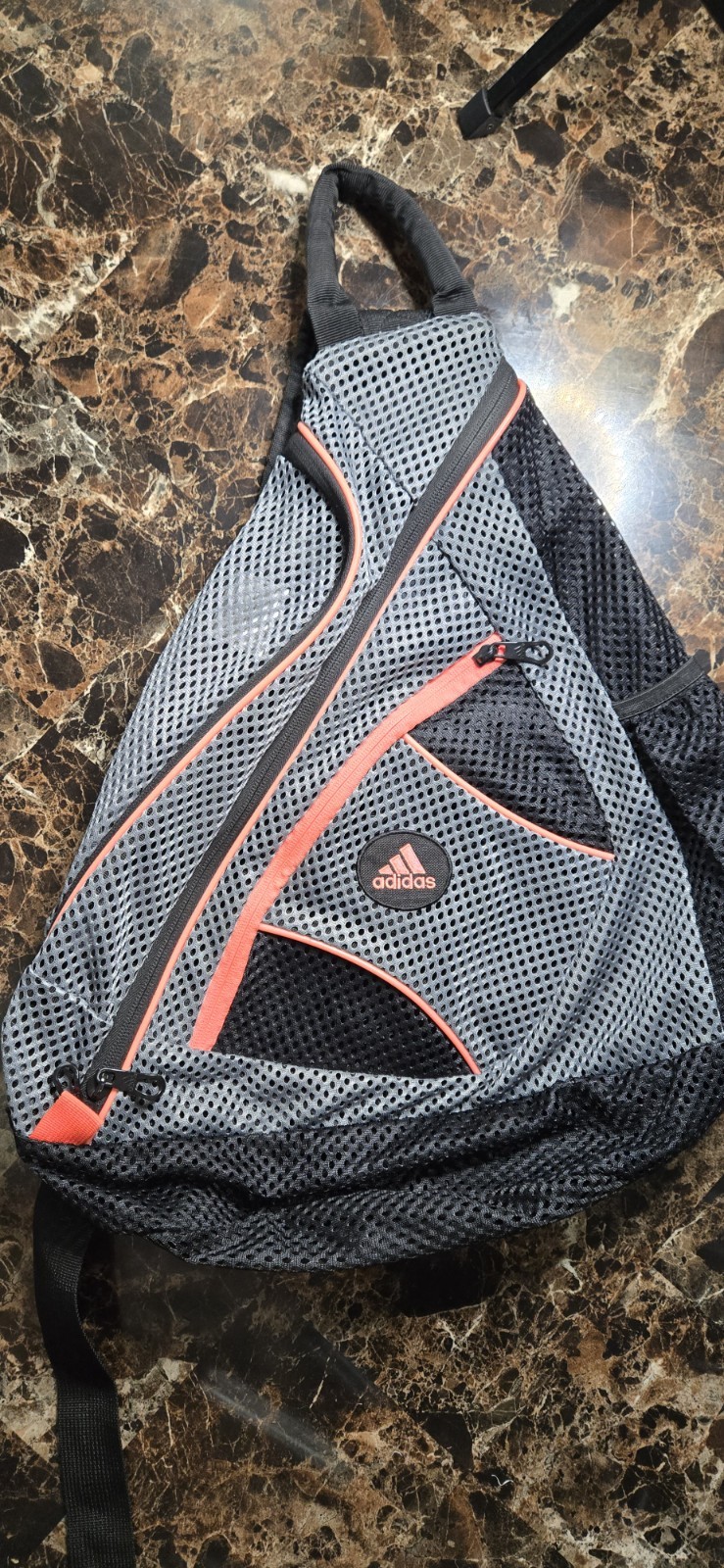 Adidas Sling Backpack Gray Black Orange Mesh Crossbody Shoulder Bag Unisex
