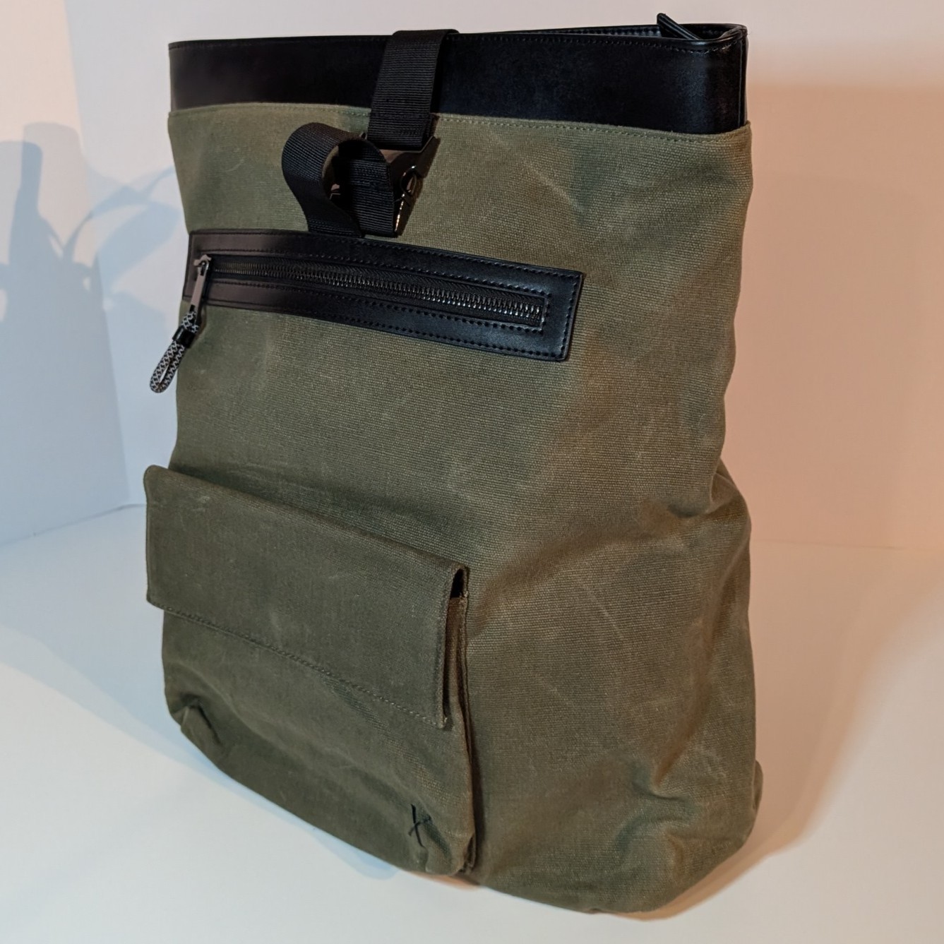 Express Rolltop Backpack Canvas Motorcycle Bicycle Messenger Bag, Green & Black