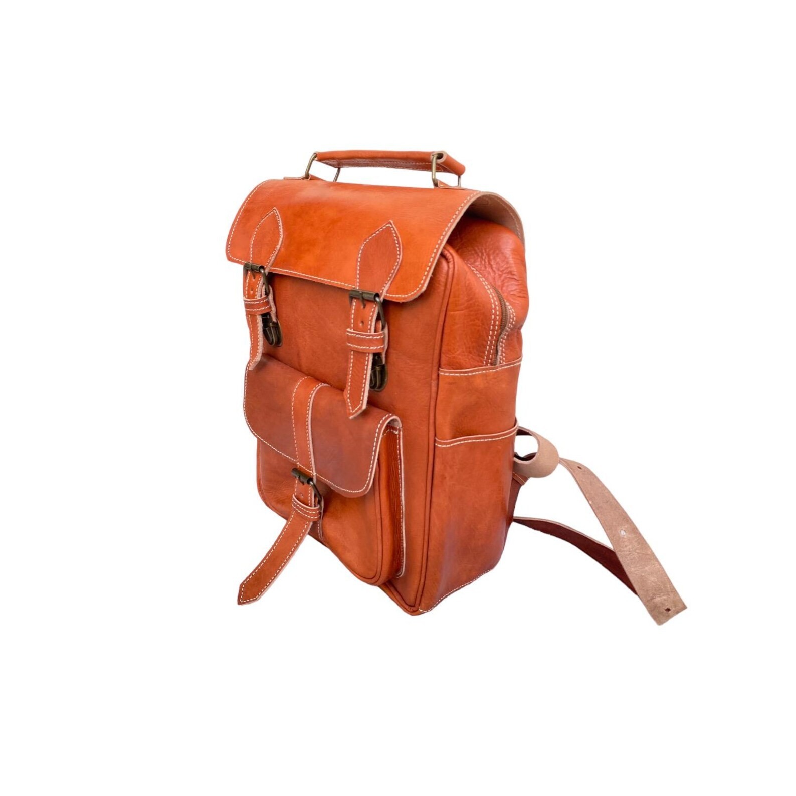 Handcrafted Genuine Leather Backpack – Cognac Color | 45 × 33 cm | Handmade