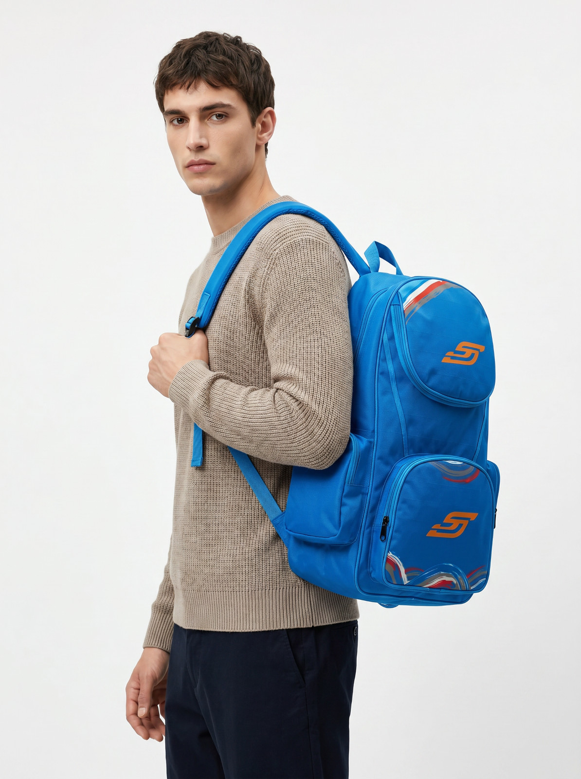 Blue Sports Backpack Lightweight Multi Pocket Travel School Backpack Bag