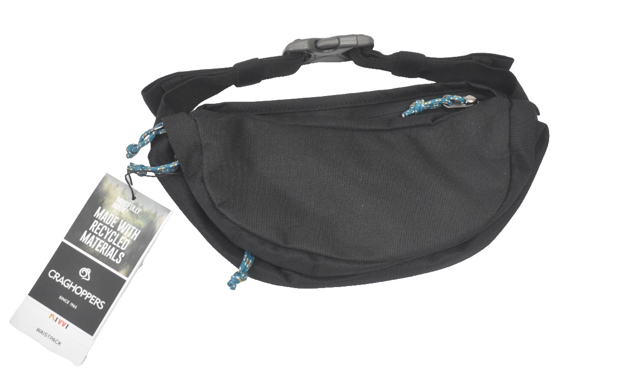 Craghoppers 1.5L Kiwi Bum Bag Black CER5161 unisex Waist Pack w Zippered Pockets