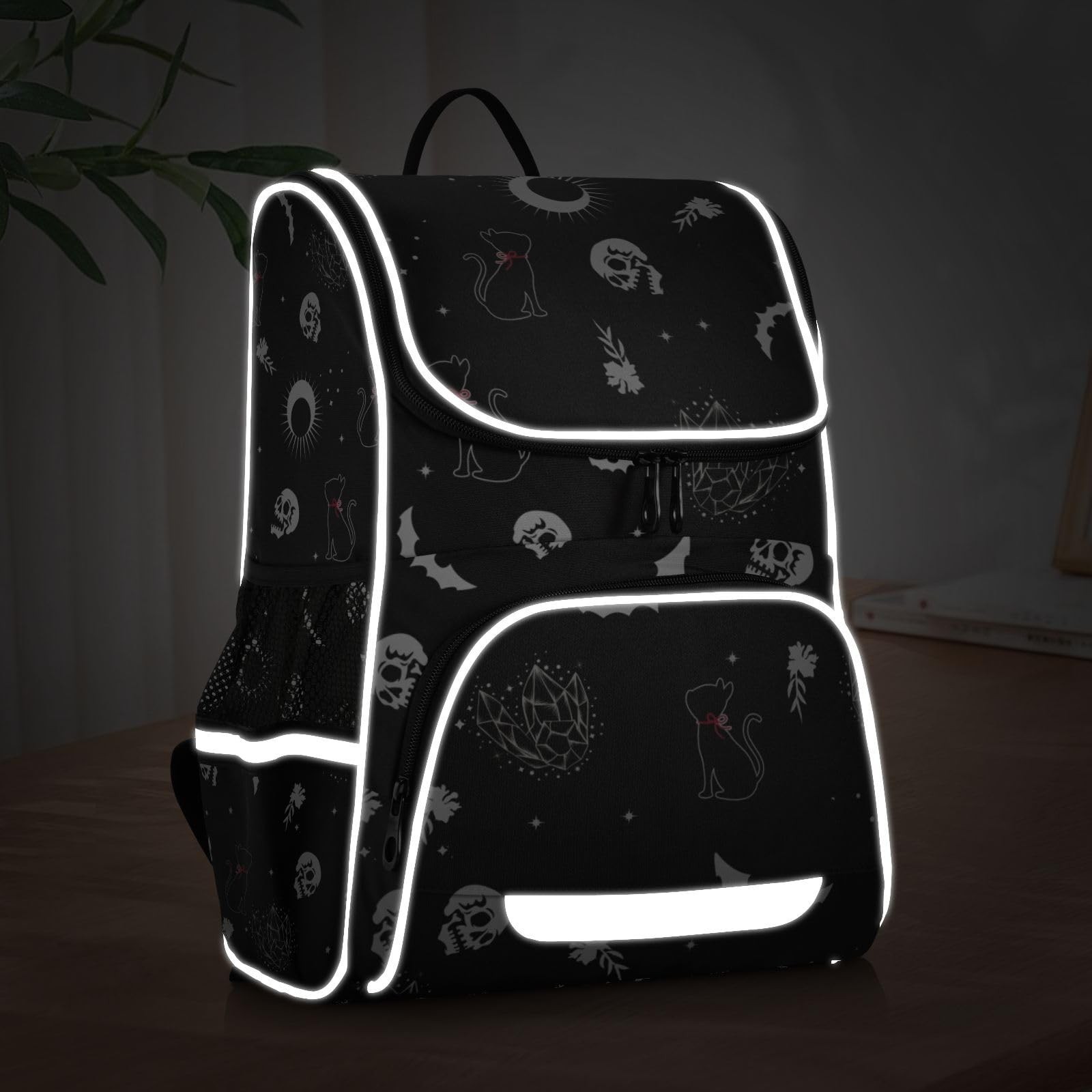 Goth Skull Cat Backpack for School Bag Teen Boys Girls