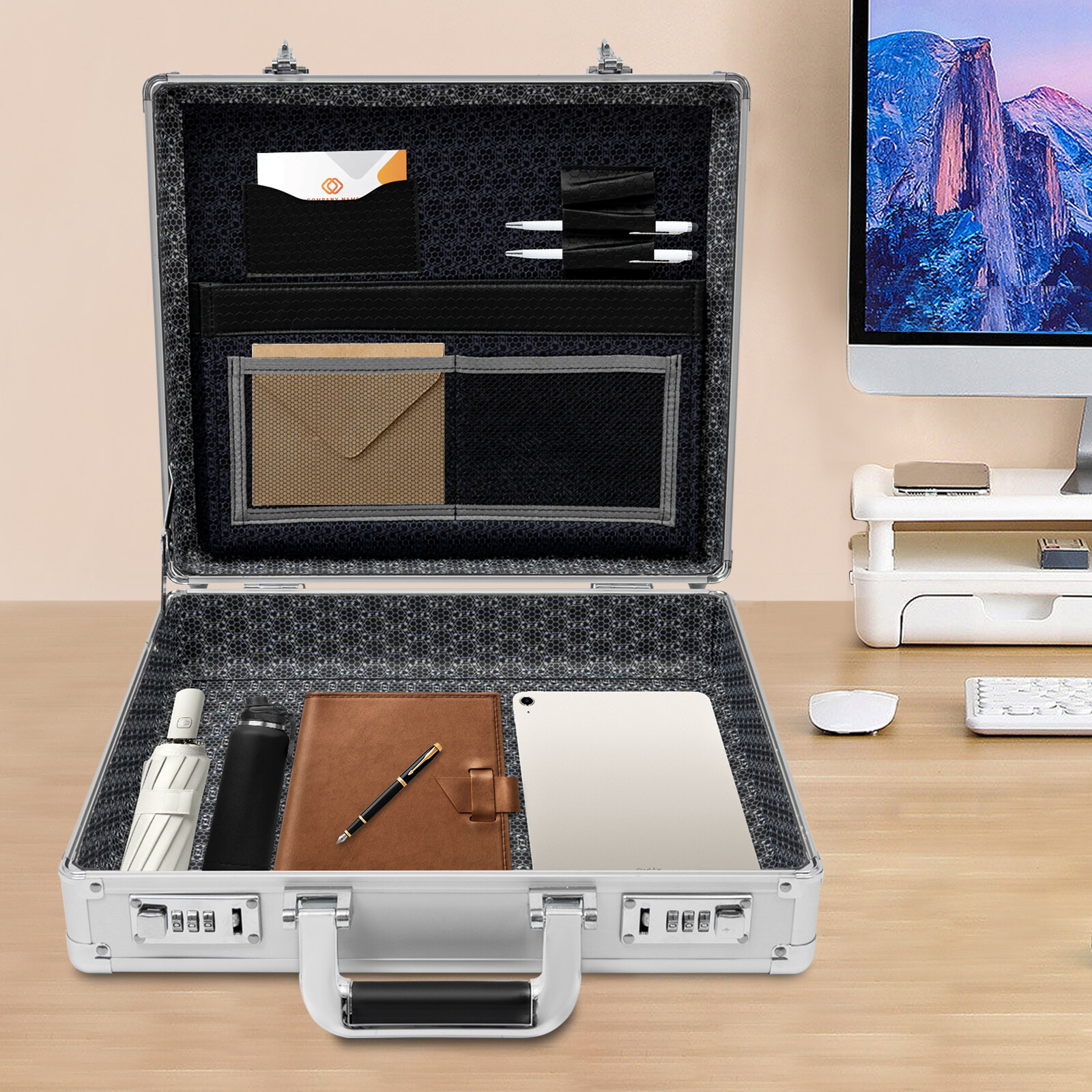 Aluminum Hard Case Big Capacity With Combination Lock Briefcase With Pocket