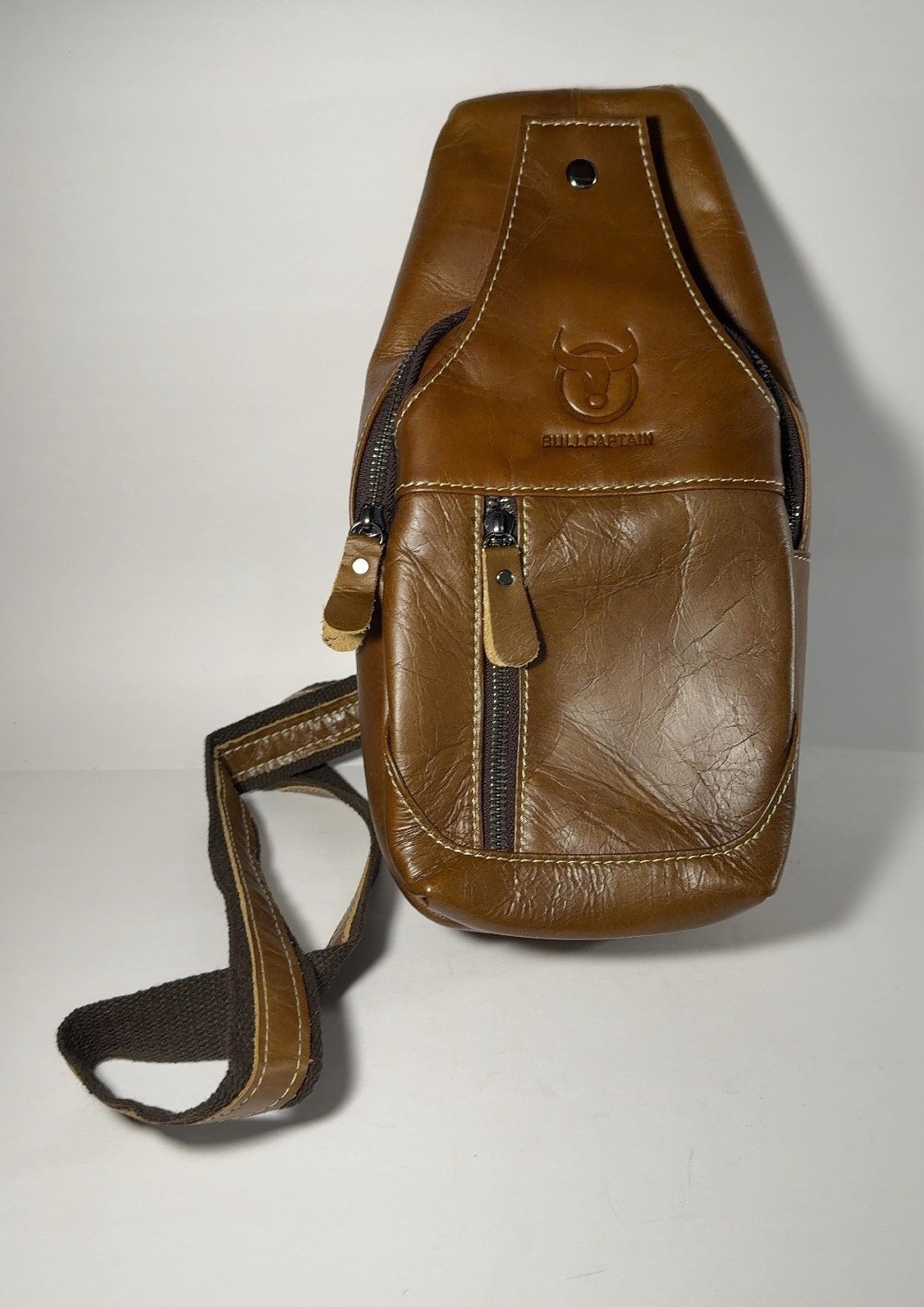 Bullcaptain Genuine Leather Sling Bag Men’s Chest Crossbody Brown 82330