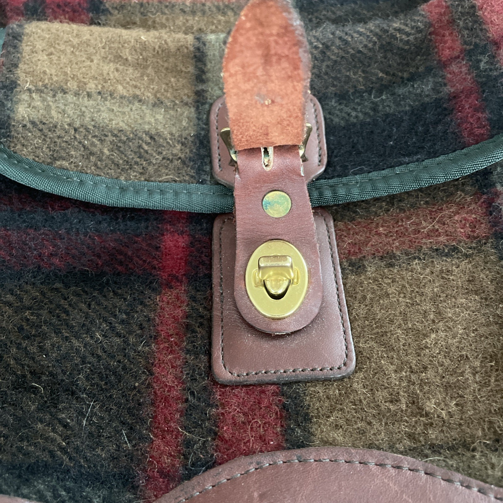 Vintage Orvis Backpack Plaid / Multicolor Brown Leather Made In USA Euc Rare 90s
