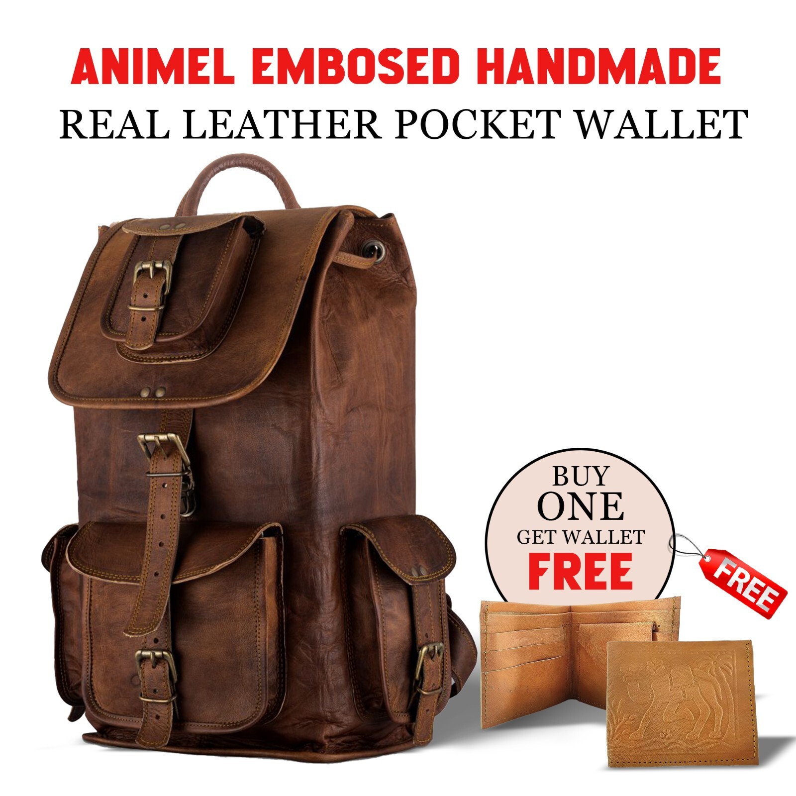 24″ Vintage Handmade Distressed Leather Laptop Rucksack Daypack Backpack Unisex