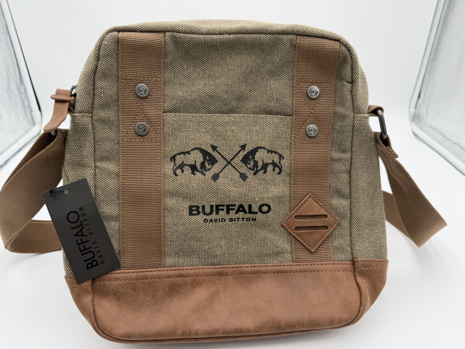 Buffalo David Bitton Crossbody Messenger Bag Canvas Brown 11x11x3 NWT