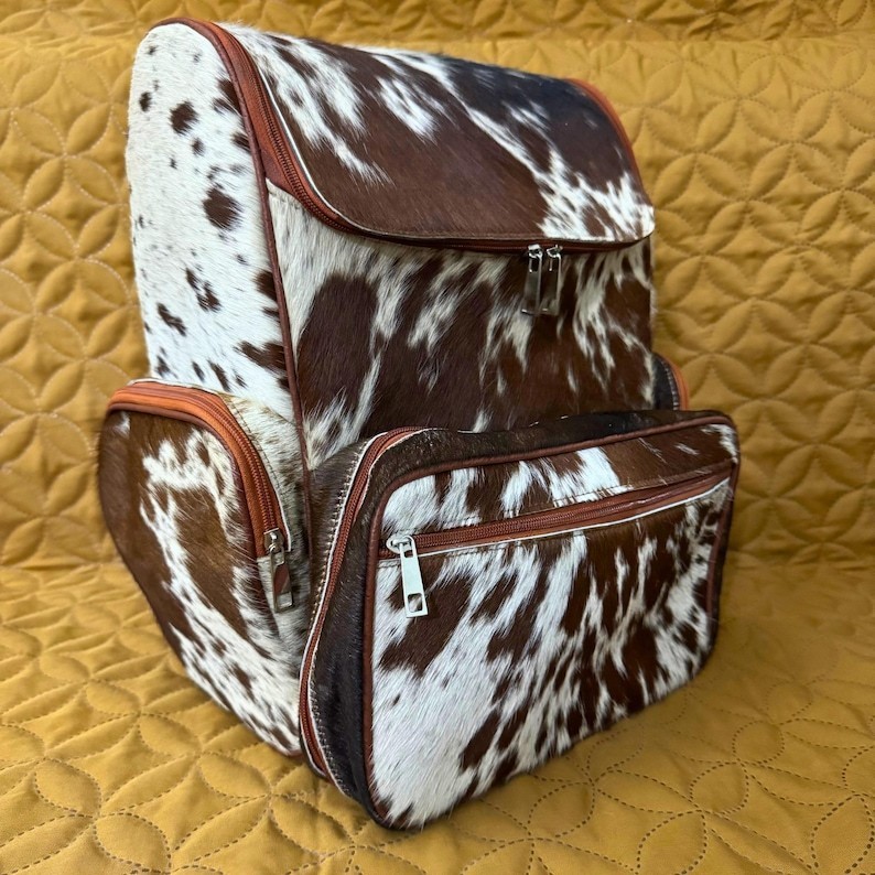 Cowhide Leather Backpack Hair On Hide Travel Rucksack Laptop School Bag