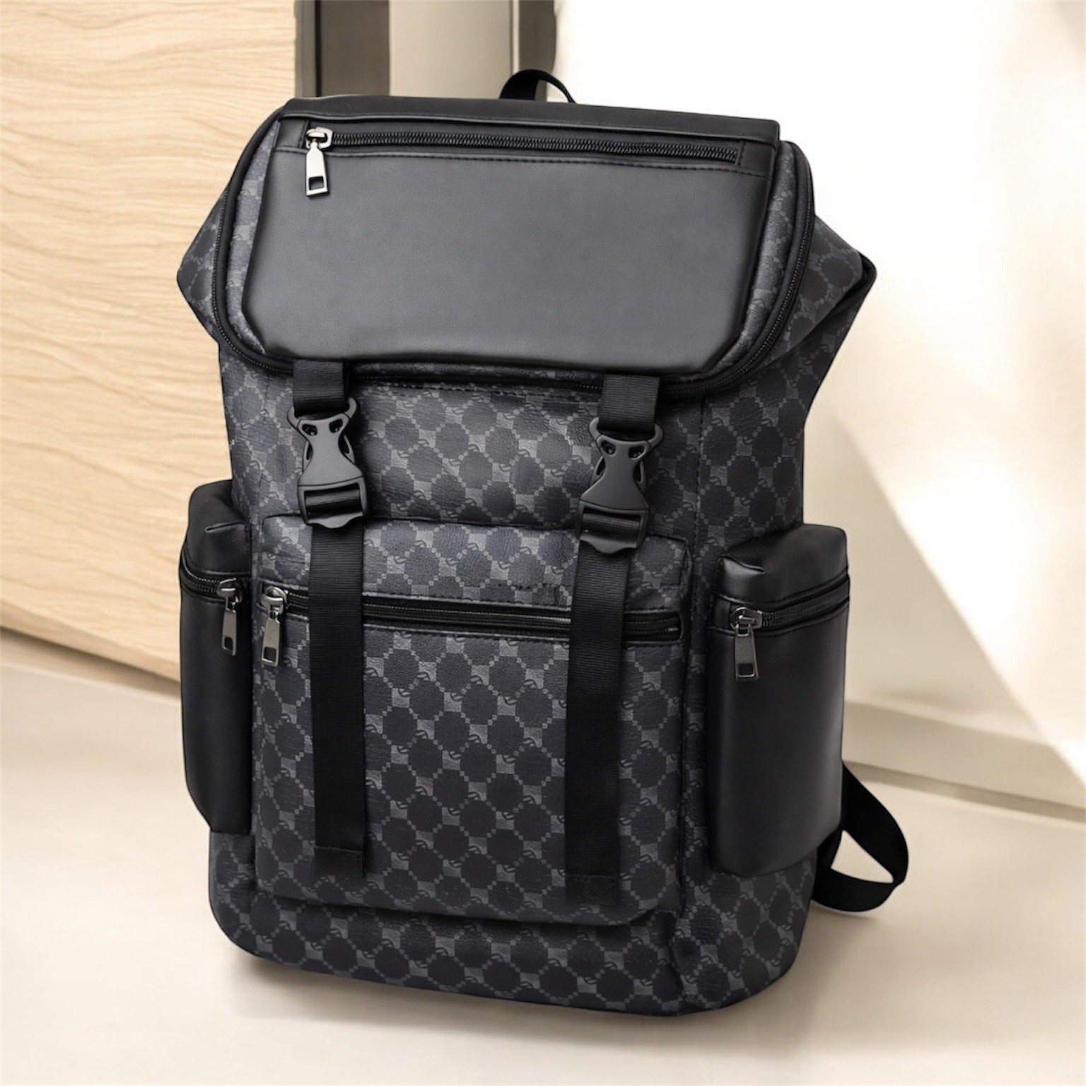 Sleek Faux Leather Backpack – Large Capacity Multi-Pocket Travel & Daily Bag