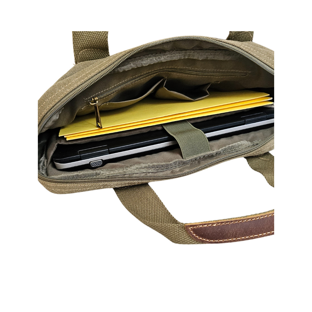 Vintage Leather Canvas Shoulder Messenger Bag Mens Briefcase Business Satchel