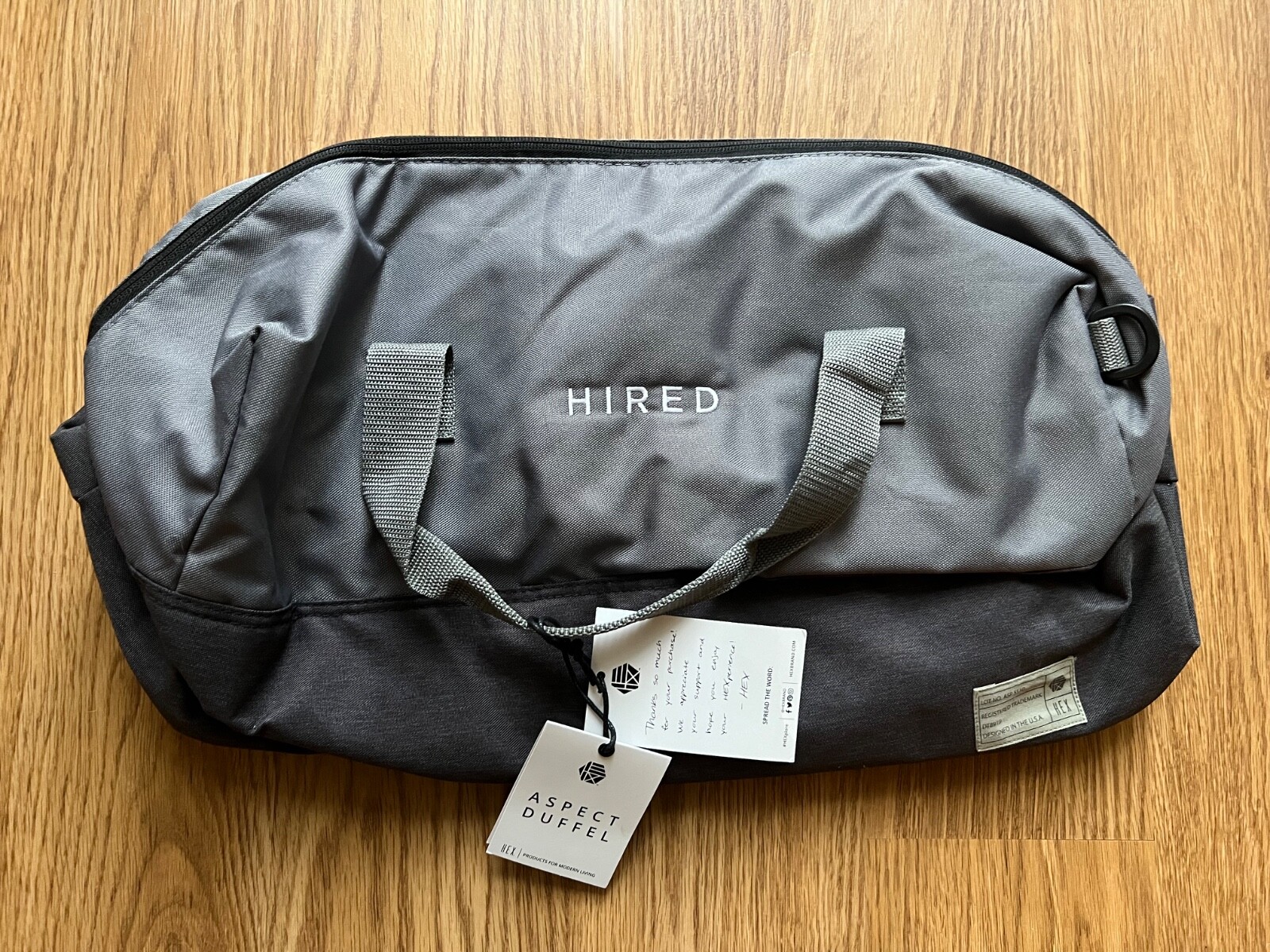 HEX Aspect Duffel Bag Charcoal Nylon Hired Branding [NEW]