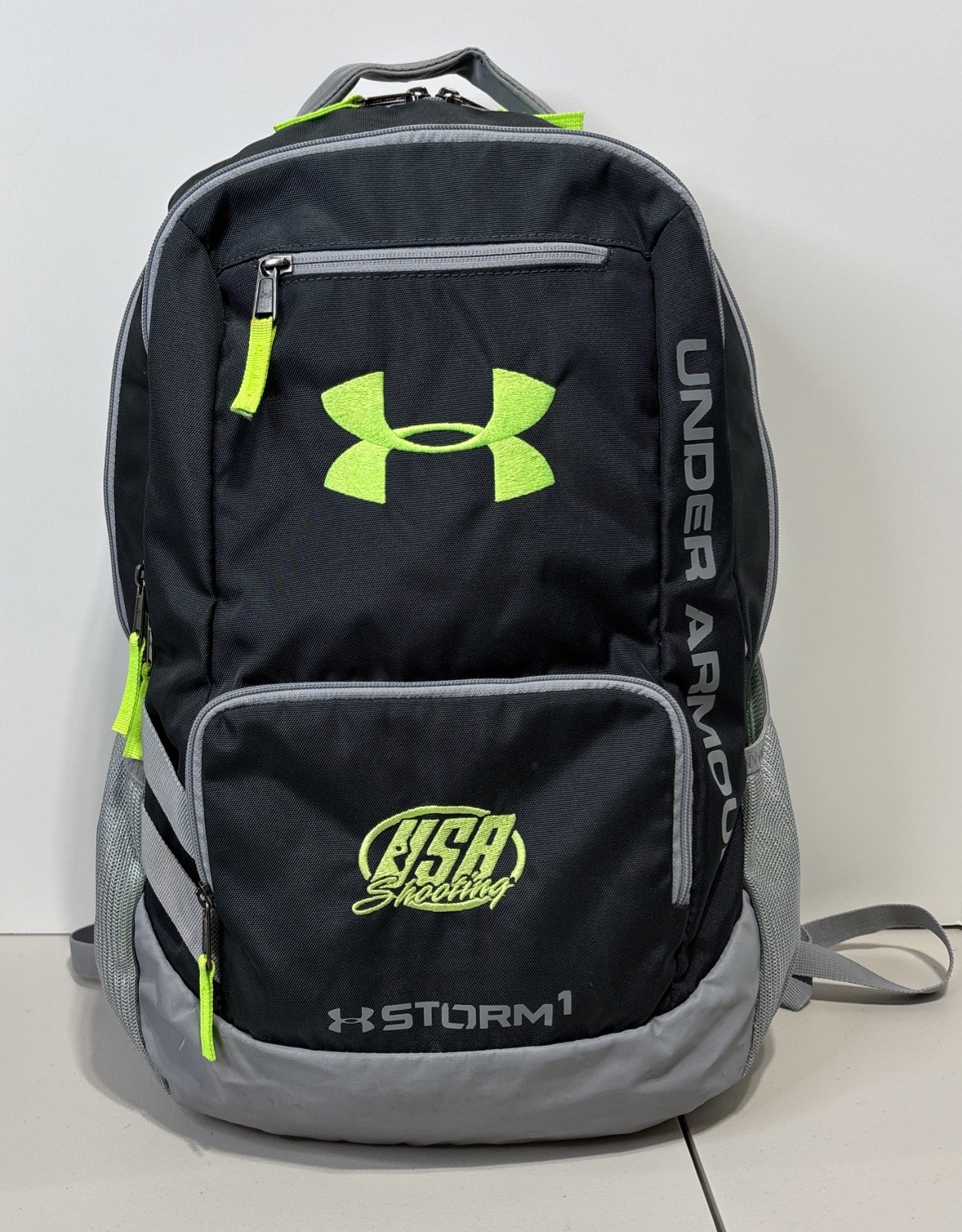 Under Armour Storm 1 USA Shooting Backpack Heatgear Black Gray Neon Green Rare