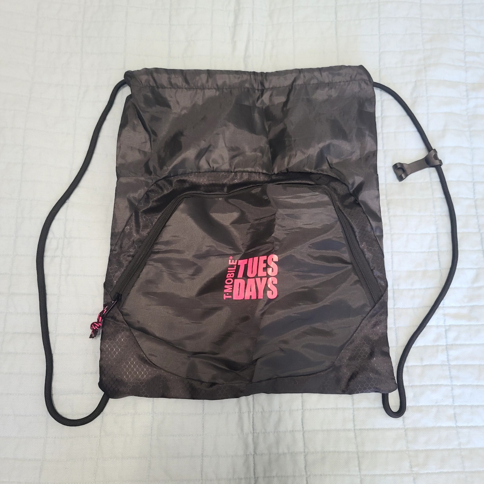 T-Mobile Tuesday Drawstring Backpack Bag Black 17″ X 14″ With Zip Pocket