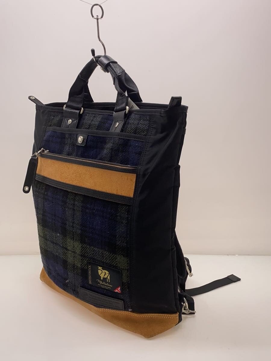 MASTERPIECE Backpack, Nylon, Black, British Wool, Mixed Materials, Mallalieus