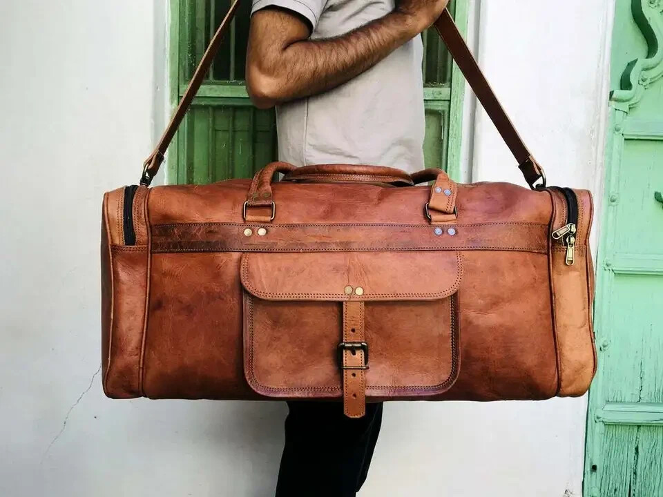 30″ Genuine Leather Very Large Vintage Duffel Travel Gym Weekend Overnight Bag