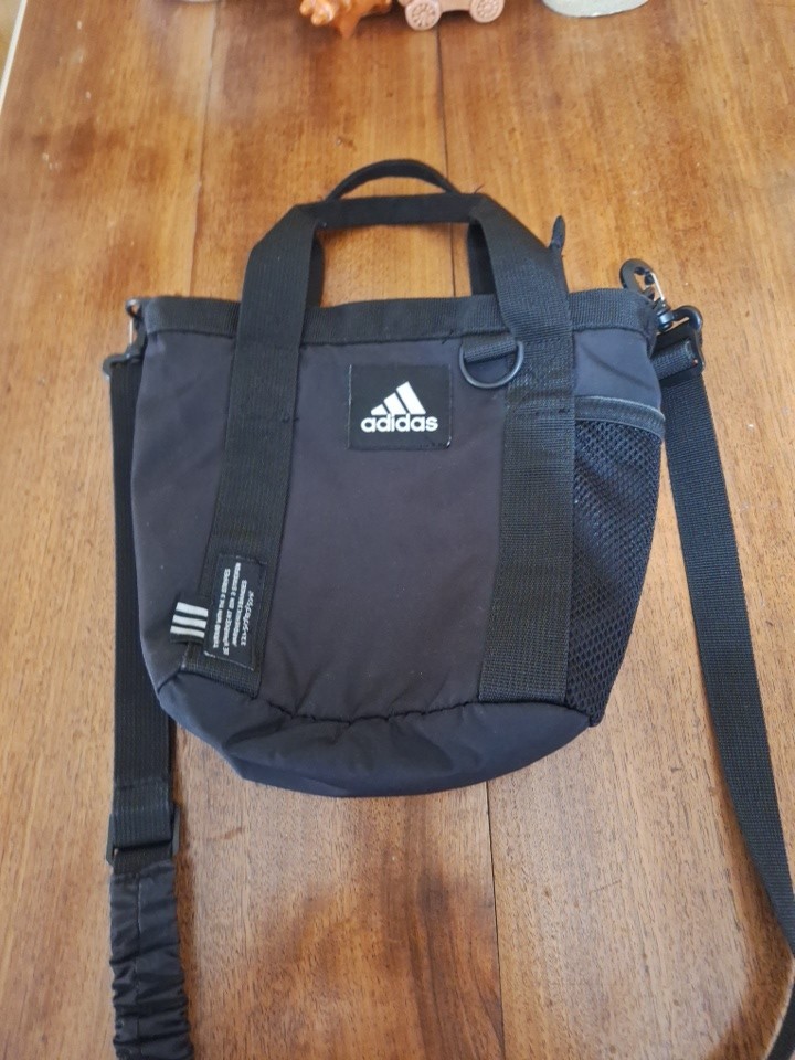 ADIDAS Small Black Crossbody Bucket Bag. 6x8x11″. 3 Stripes