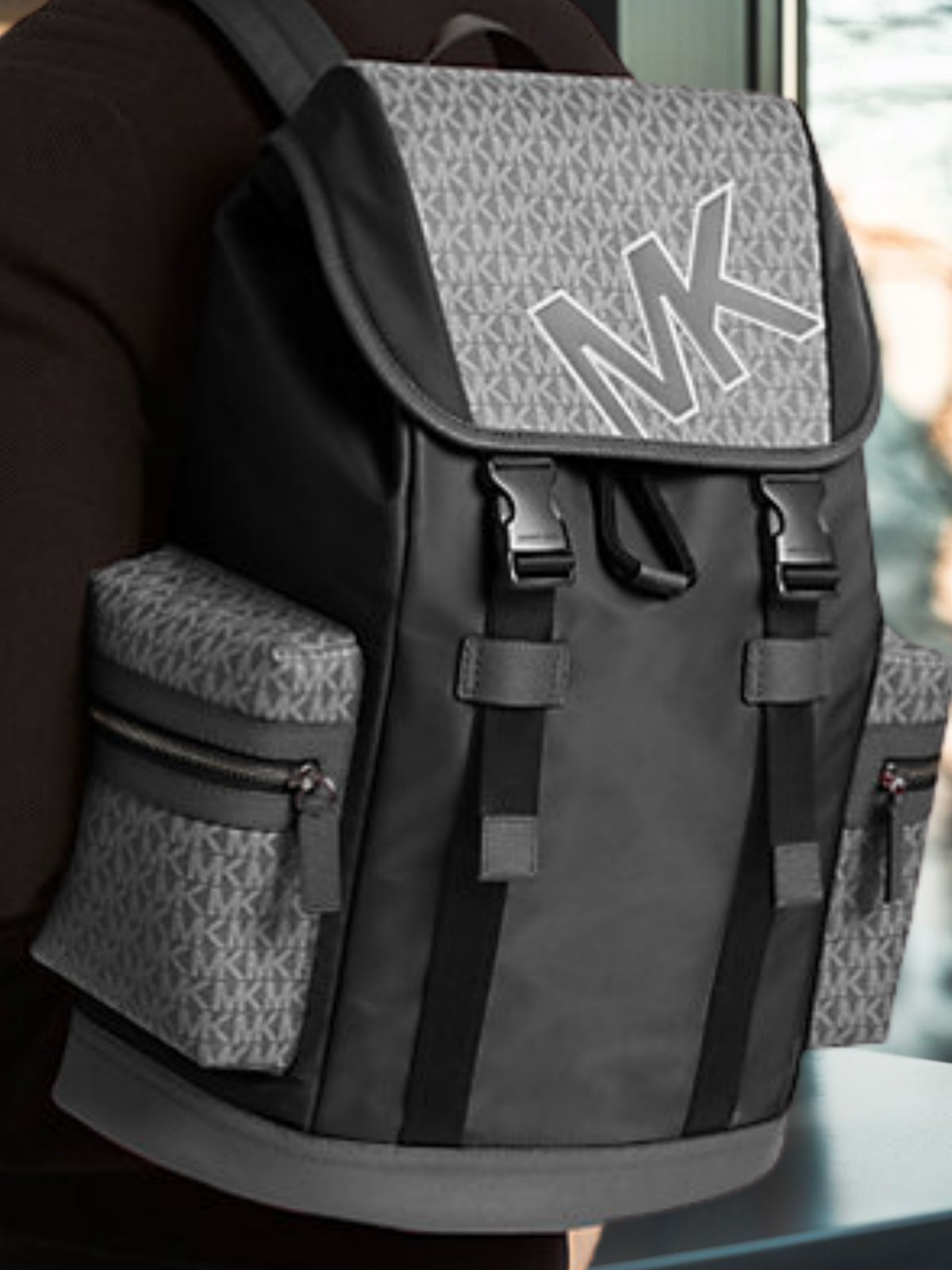 Michael Kors Cooper Men Signature Logo & Nylon Large Pocket Travel Backpack Bag