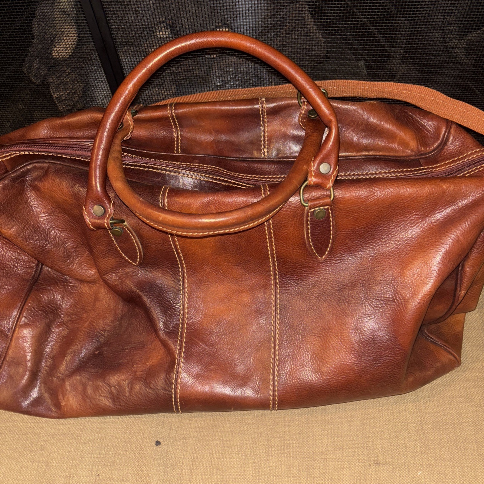 Vintage FLOTO XL Heavy Leather Duffle Bag Travel Overnight Business ITALY