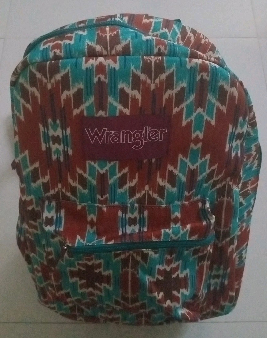 New Wrangler Aztec Geometric Design Backpack Teal Brown School/ Travel Bag