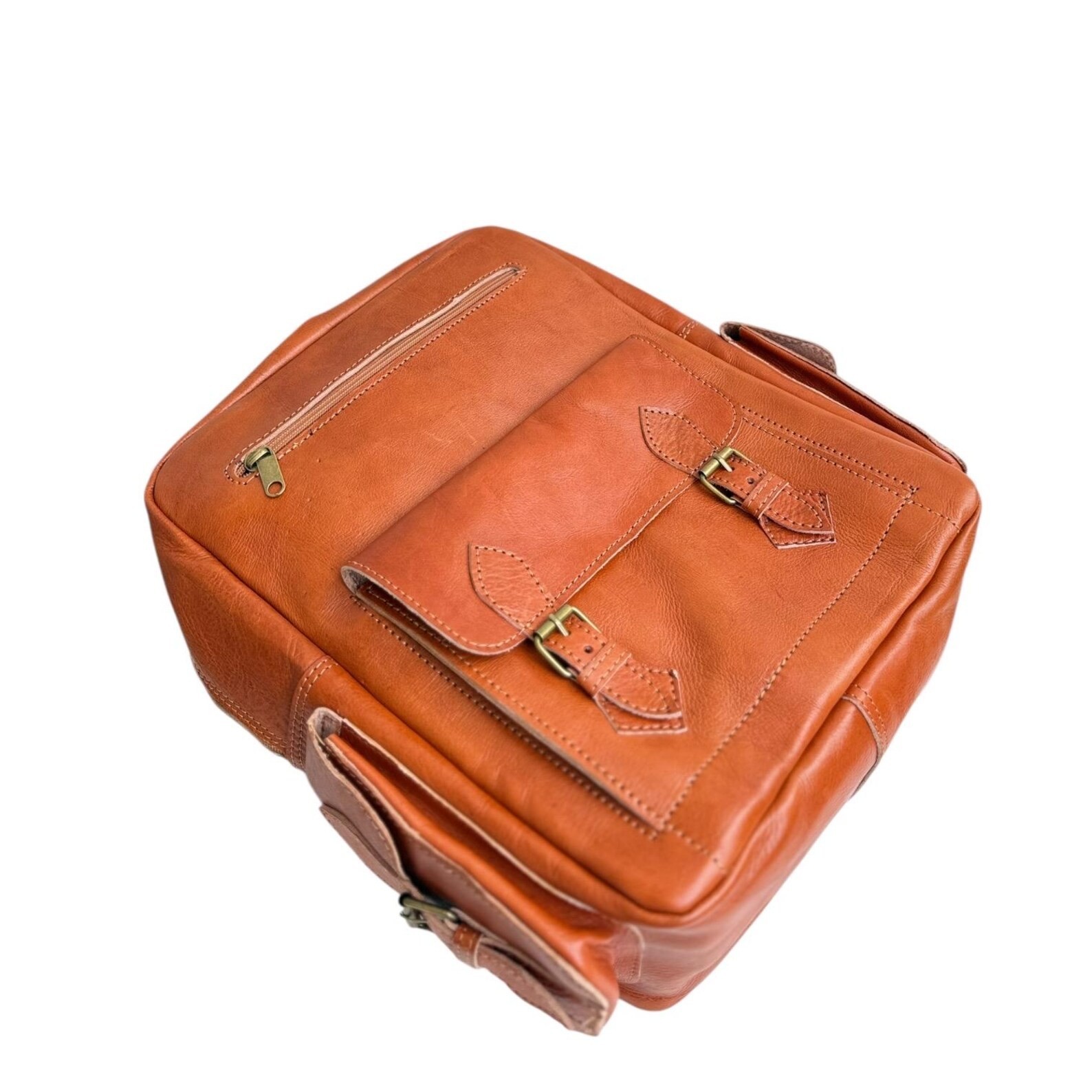 Handcrafted Genuine Leather Backpack – Cognac Color | 45 × 33 cm | Handmade