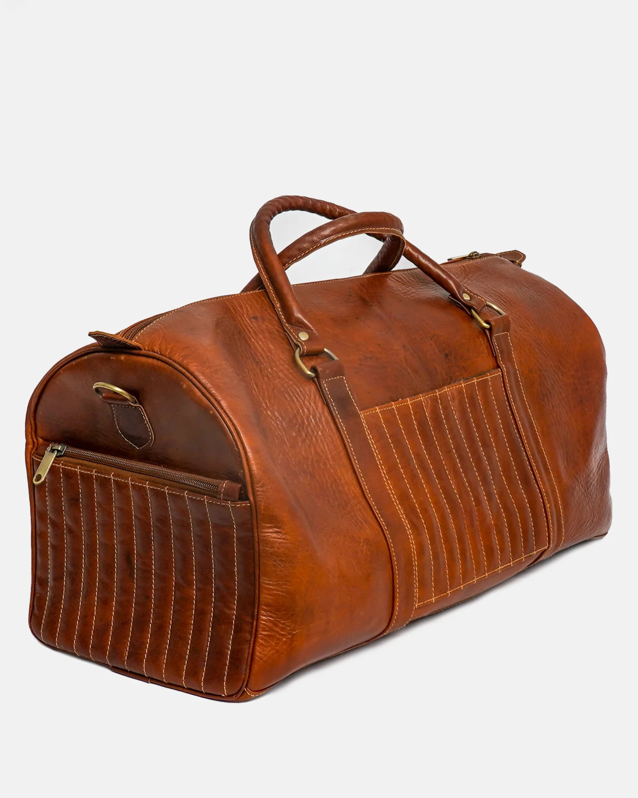 Handmade Black Full Grain Leather Duffle Bag Weekend Travel Brass Hardware