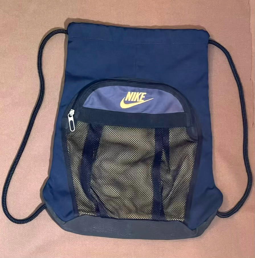 Nike Navy Blue Drawstring Backpack Black Mesh Cinch Sack Bag Gym Stadium Work