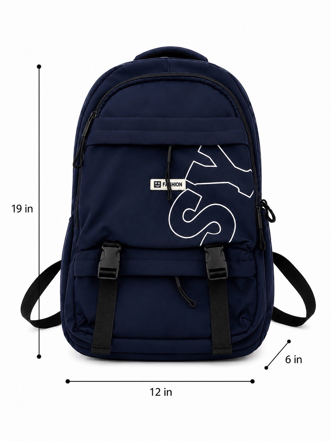 Men’s Navy Blue Backpack w/ Zip & Buckle Closure, WateAdjustable Straps