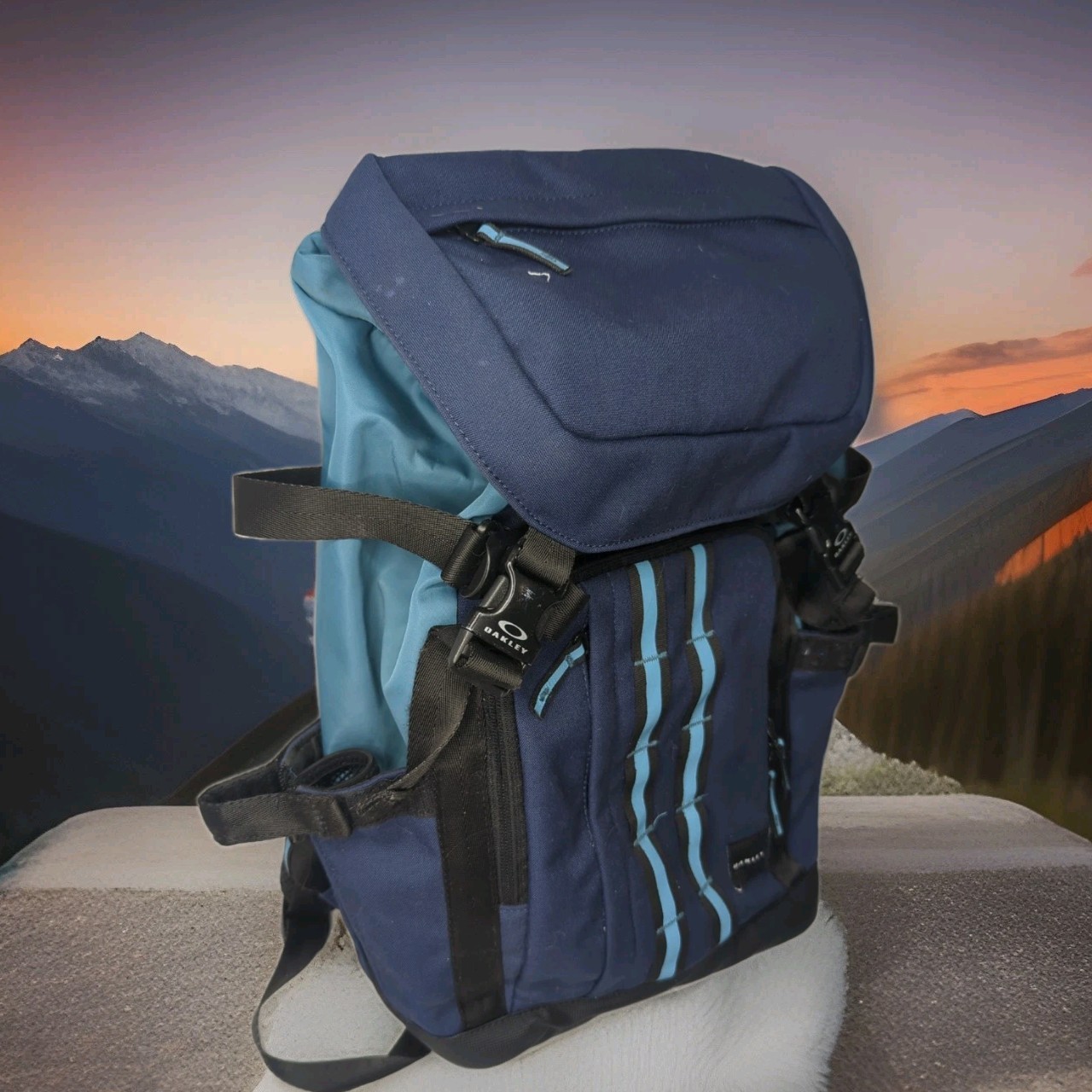 Oakley Utility Organizing Backpack School Hiking Navy Blue Day Pack Metal Buckle