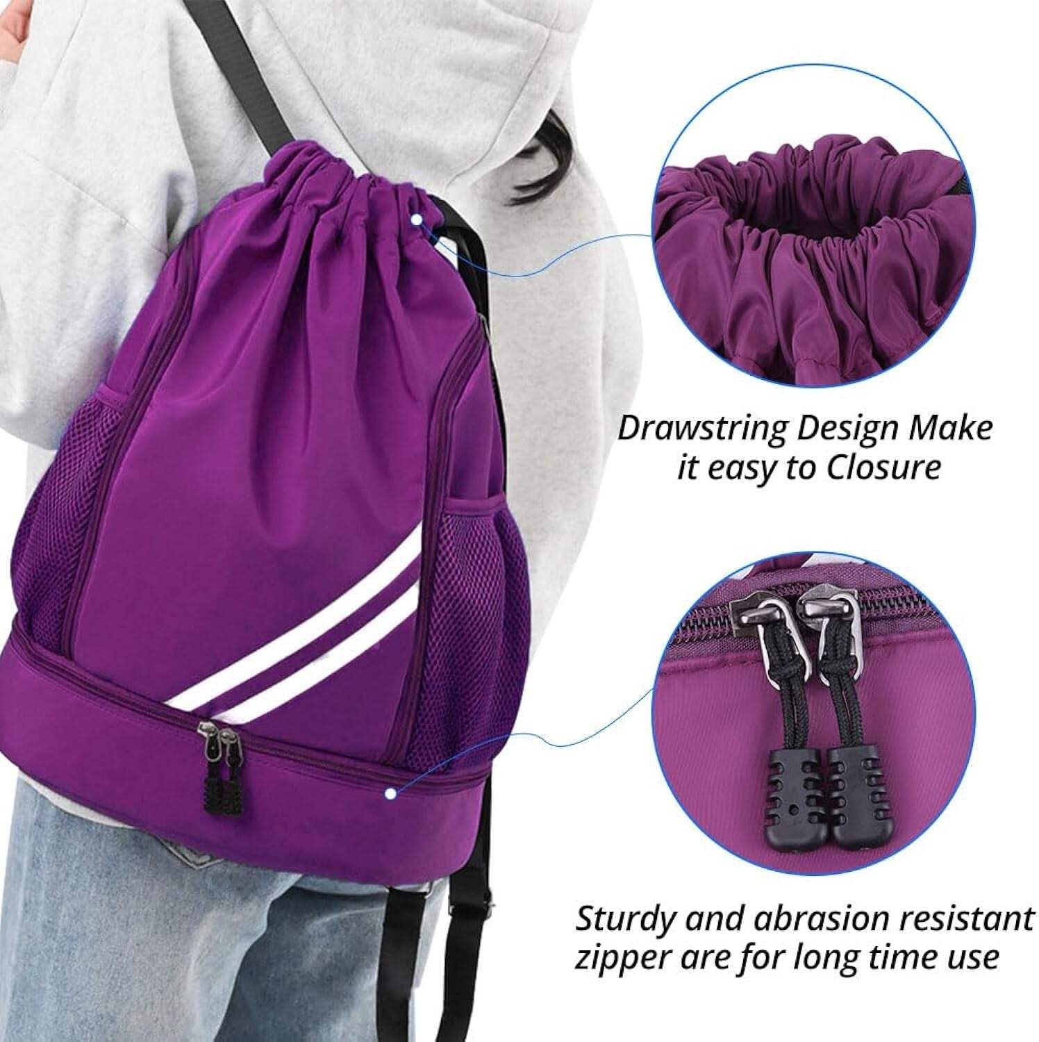 Ball Bag Drawstring Backpack, Sports Gym Bag with Shoes Compartment Side Mesh Po