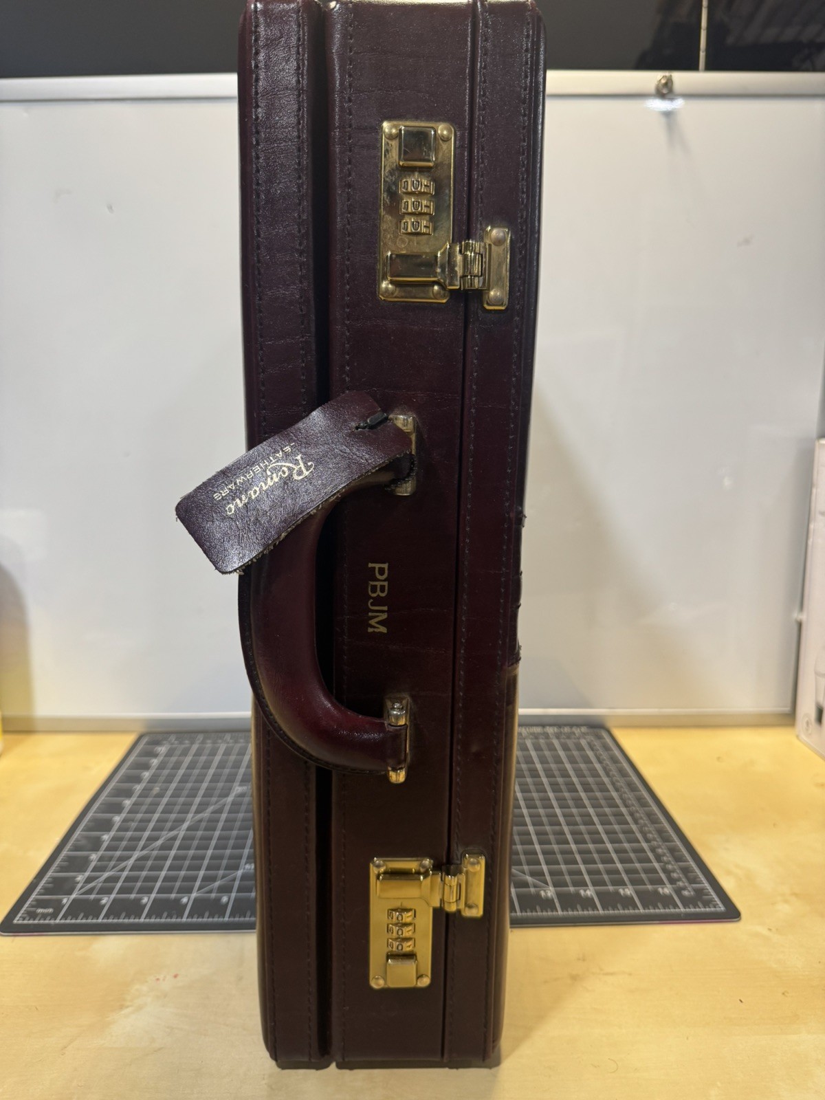 Burgundy Briefcase with Combination Lock, Inner Pockets, Men’s Business