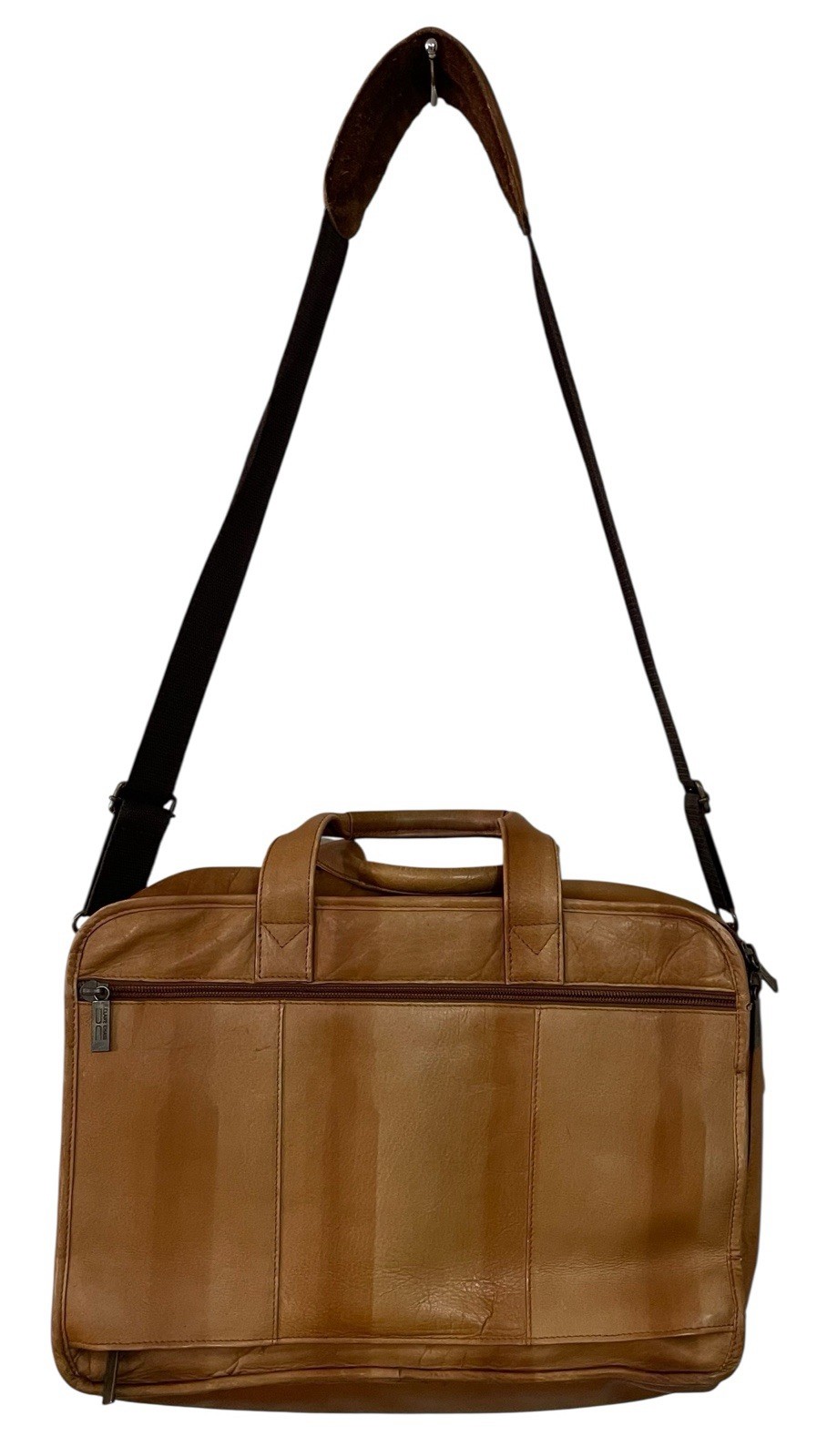 Claire Chase Distressed Tan Leather Laptop Briefcase Shoulder Bag Carry On Large