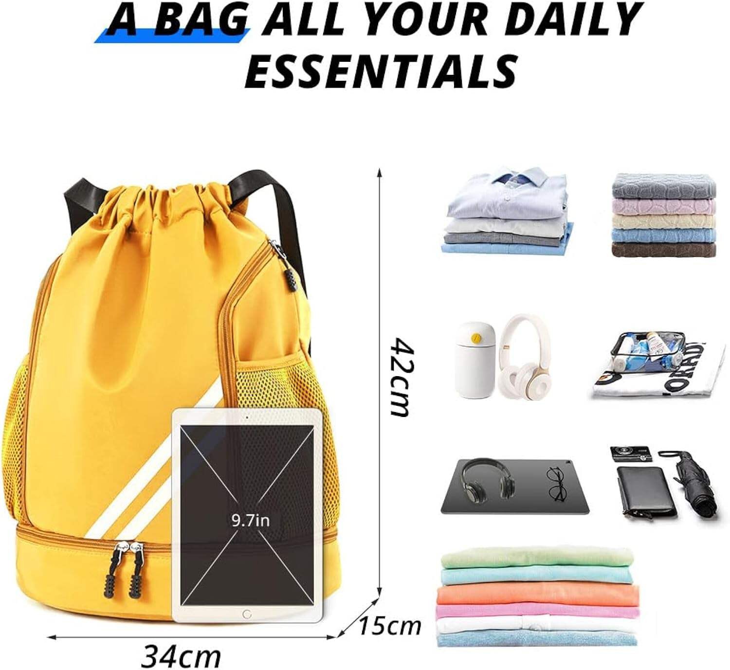 Ball Bag Drawstring Backpack, Sports Gym Bag with Shoes Compartment Side Mesh Po