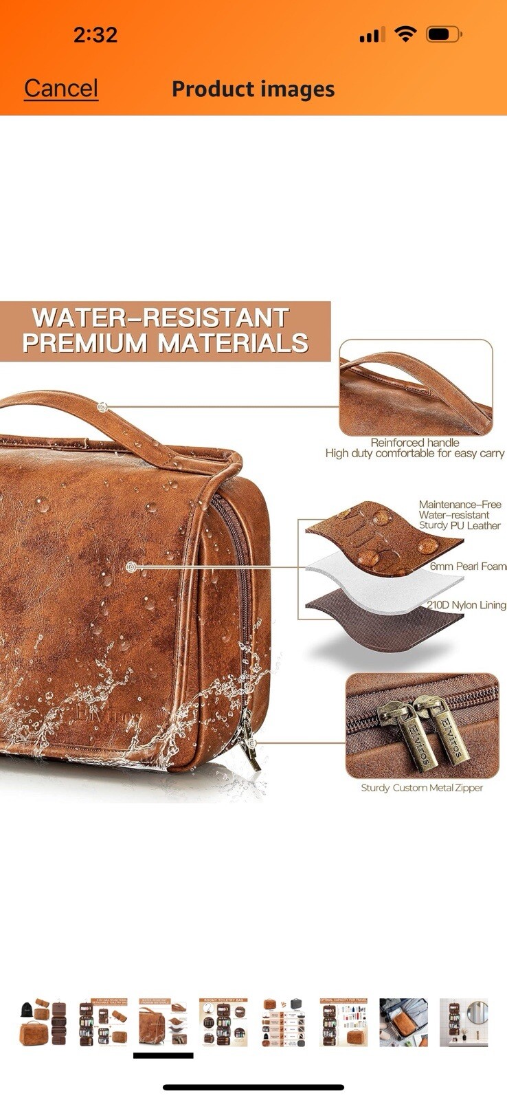 PAVILIA Toiletry Bag for Men, Leather Water Resistant (Light Brown)