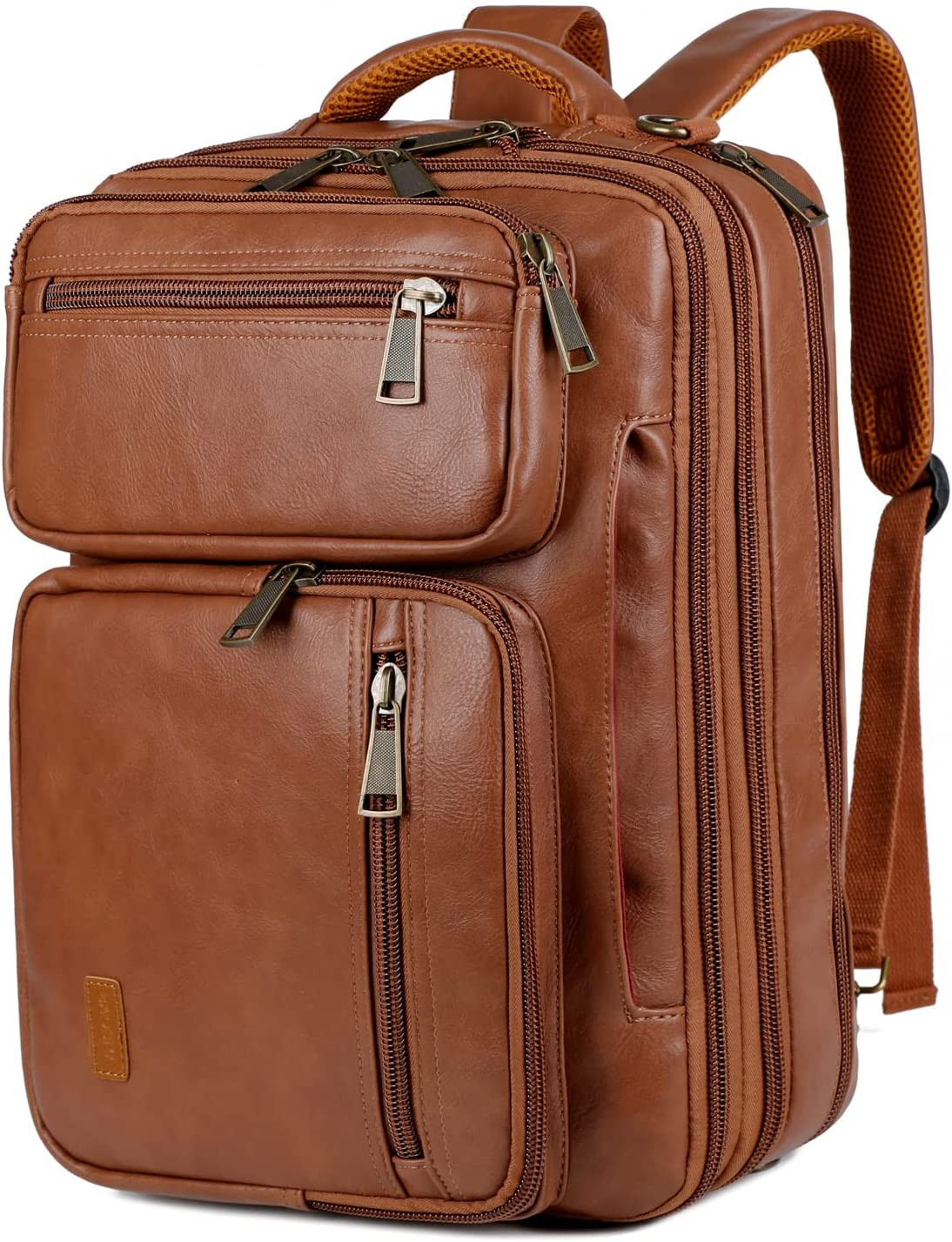 5.6″ Vegan Leather Laptop Backpack Briefcase Convertible Travel Bag Brown